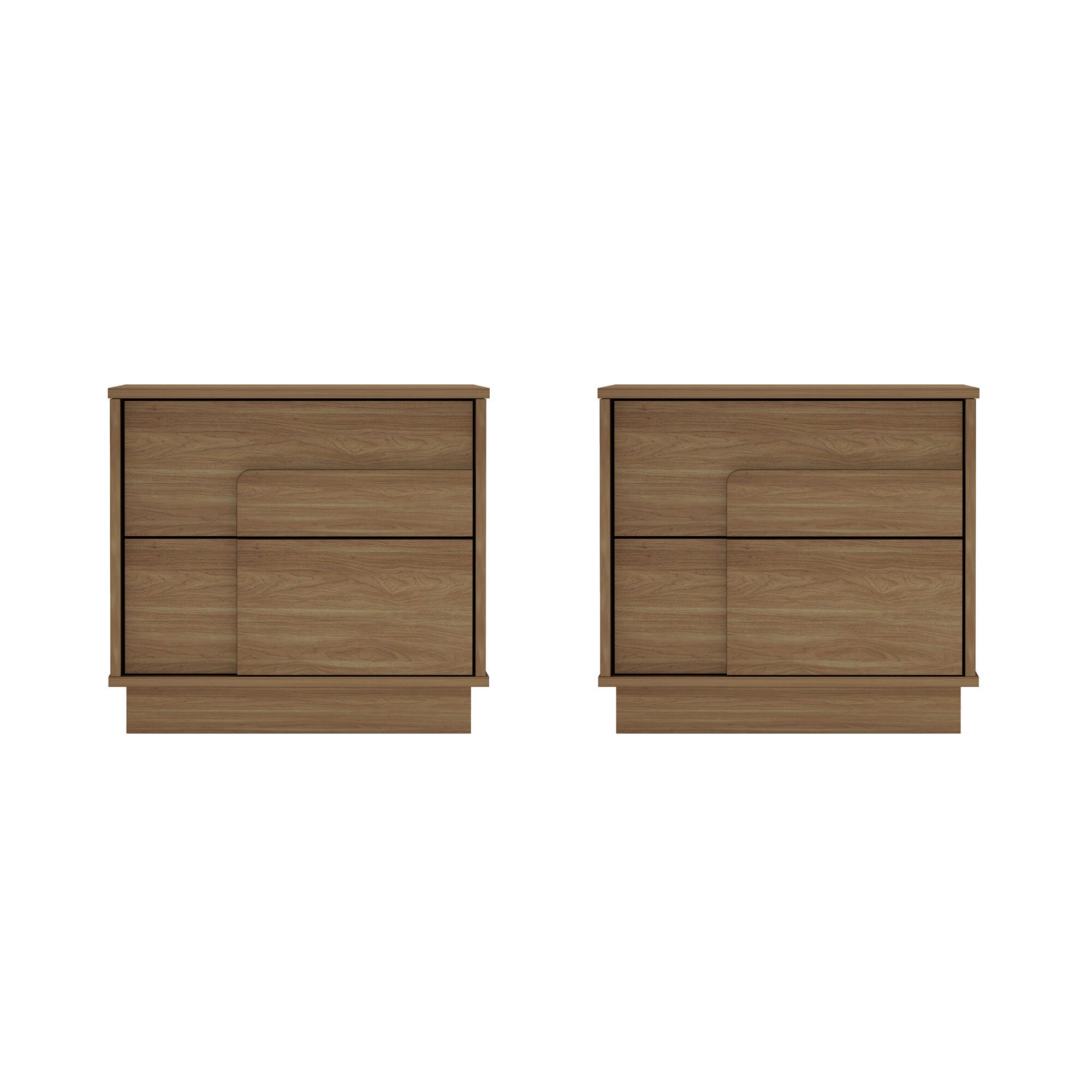 Manhattan Comfort Horizon 22" 2 Drawer Nightstand (Set of 2), Maple, large