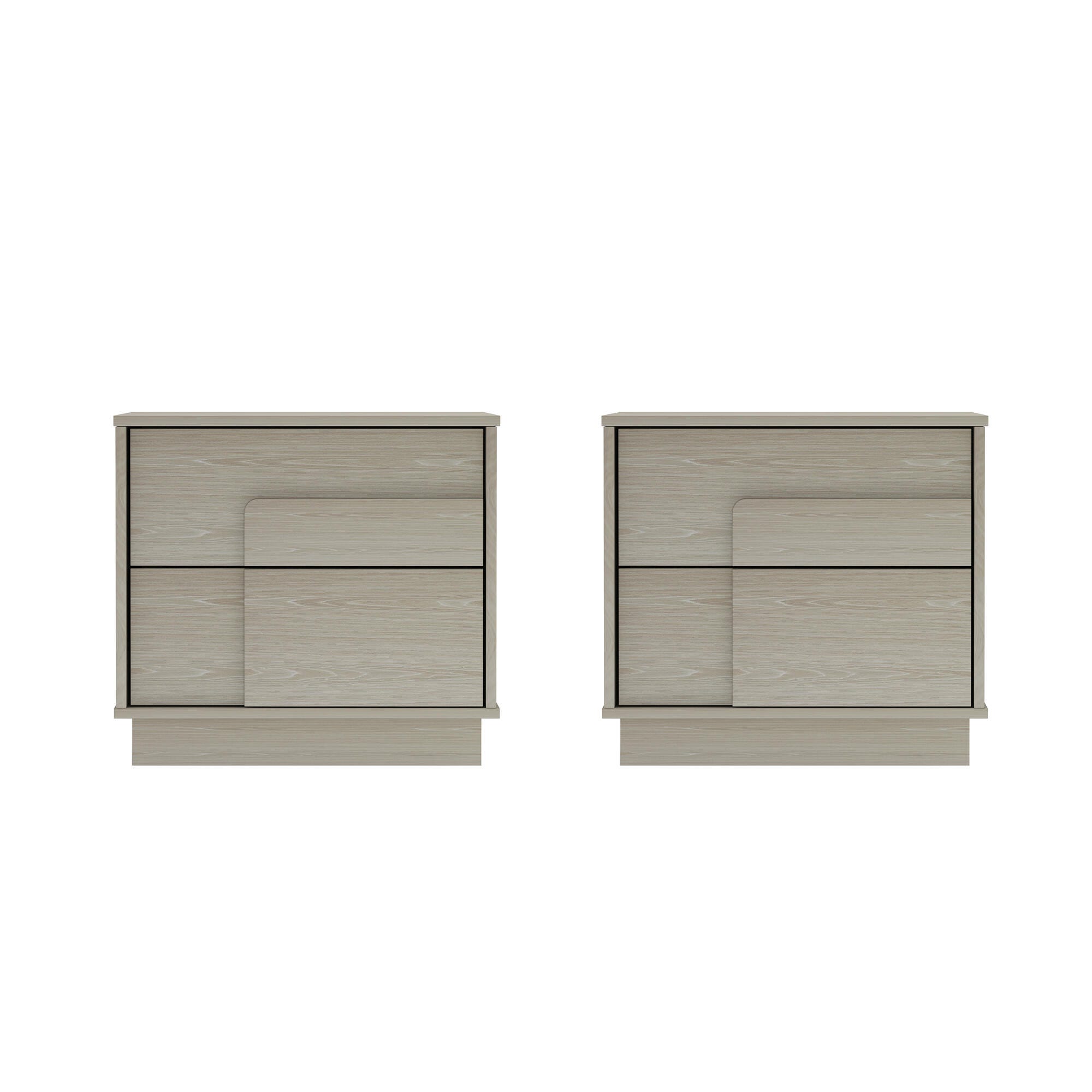 Manhattan Comfort Horizon 22" 2 Drawer Nightstand (Set of 2), White Washed Oak, large
