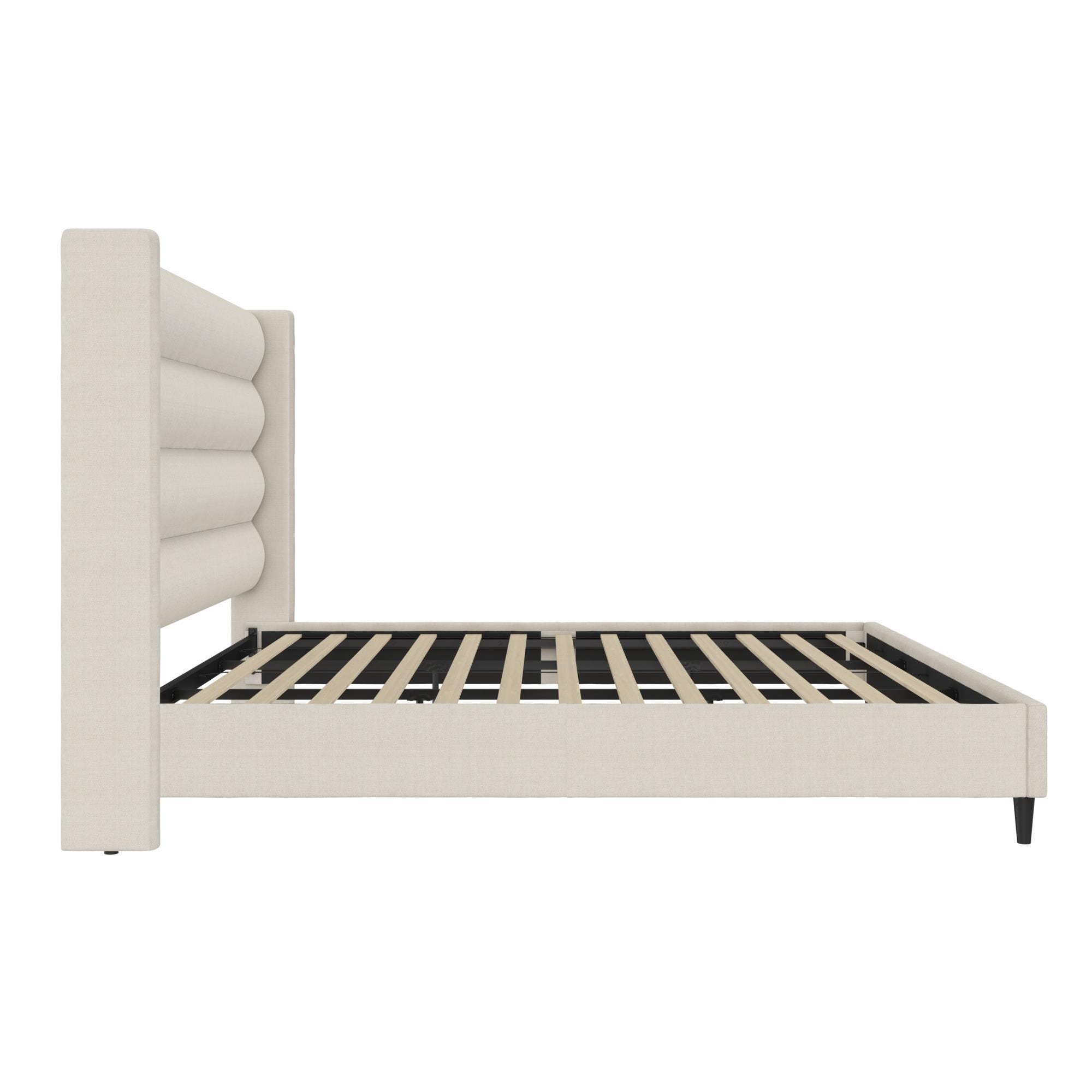 Novogratz Louis King Upholstered Bed Frame with Tufted Headboard, Ivory, large