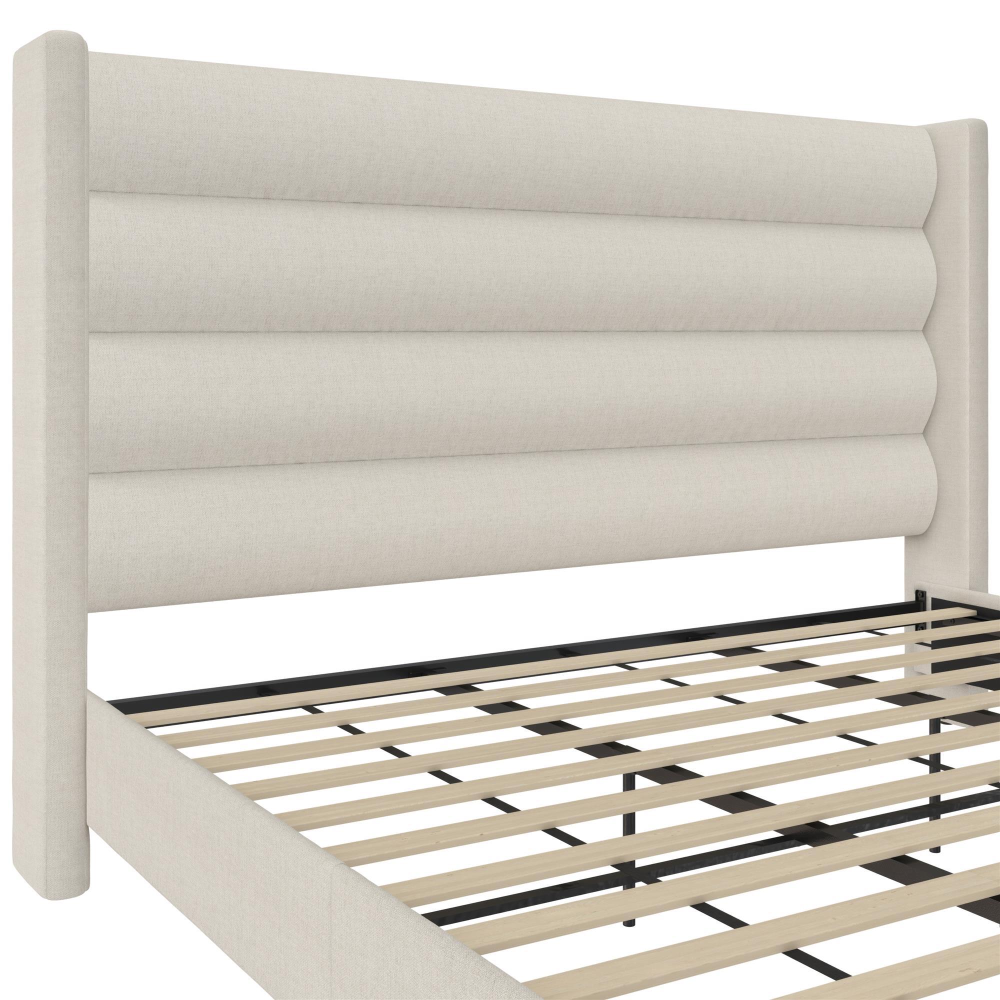 Novogratz Louis King Upholstered Bed Frame with Tufted Headboard, Ivory, large
