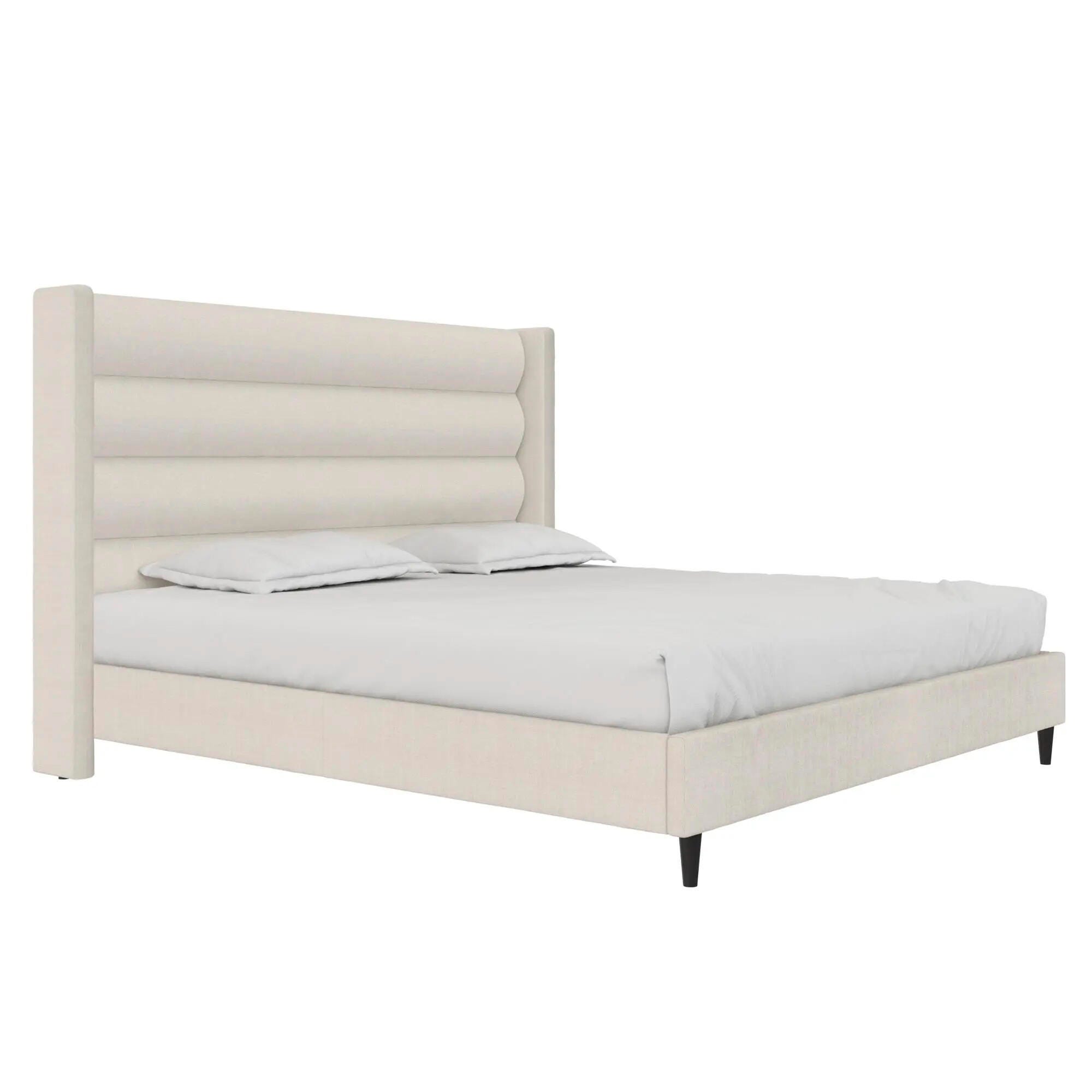 Novogratz Louis King Upholstered Bed Frame with Tufted Headboard, Ivory, large