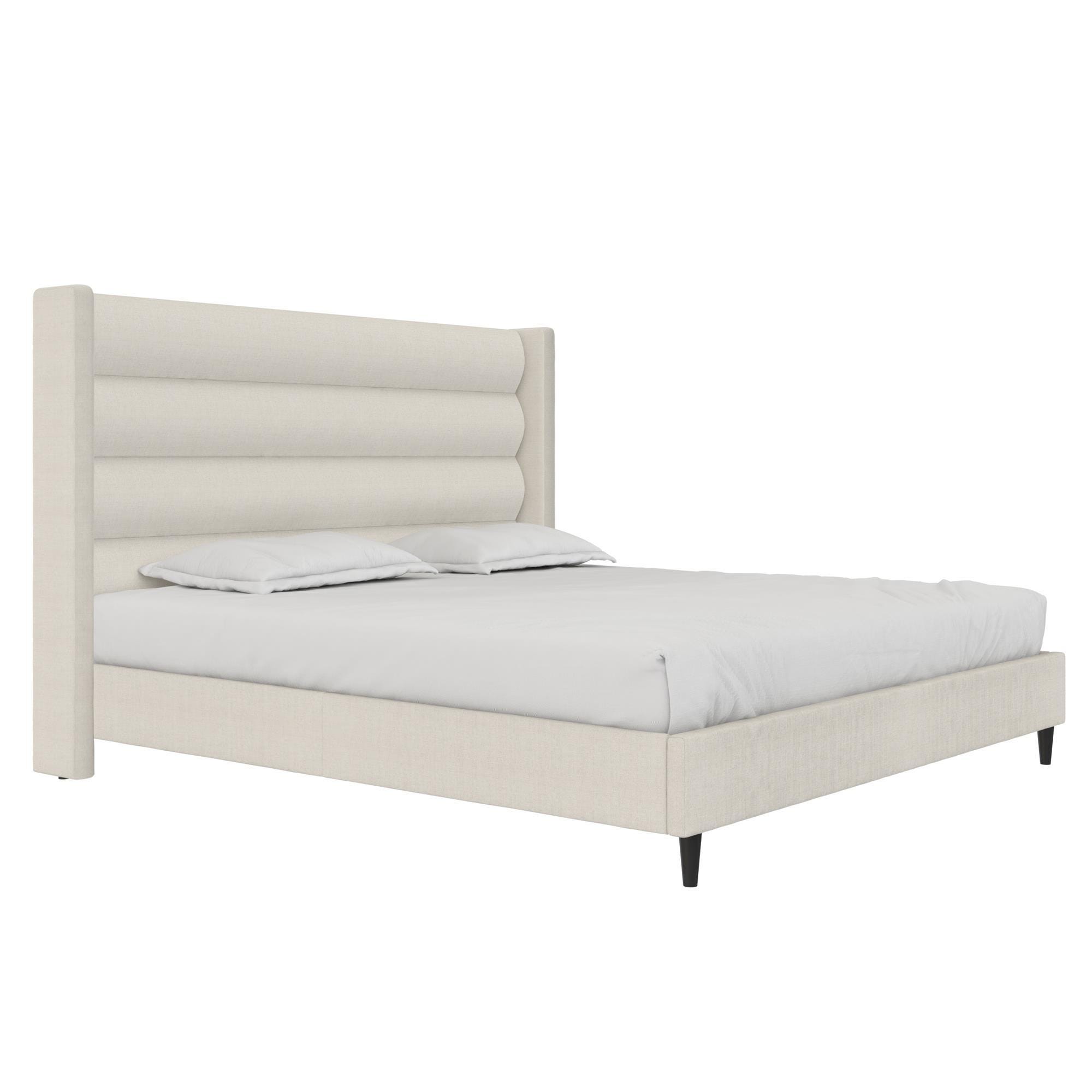 Novogratz Louis King Upholstered Bed Frame with Tufted Headboard, Ivory, large