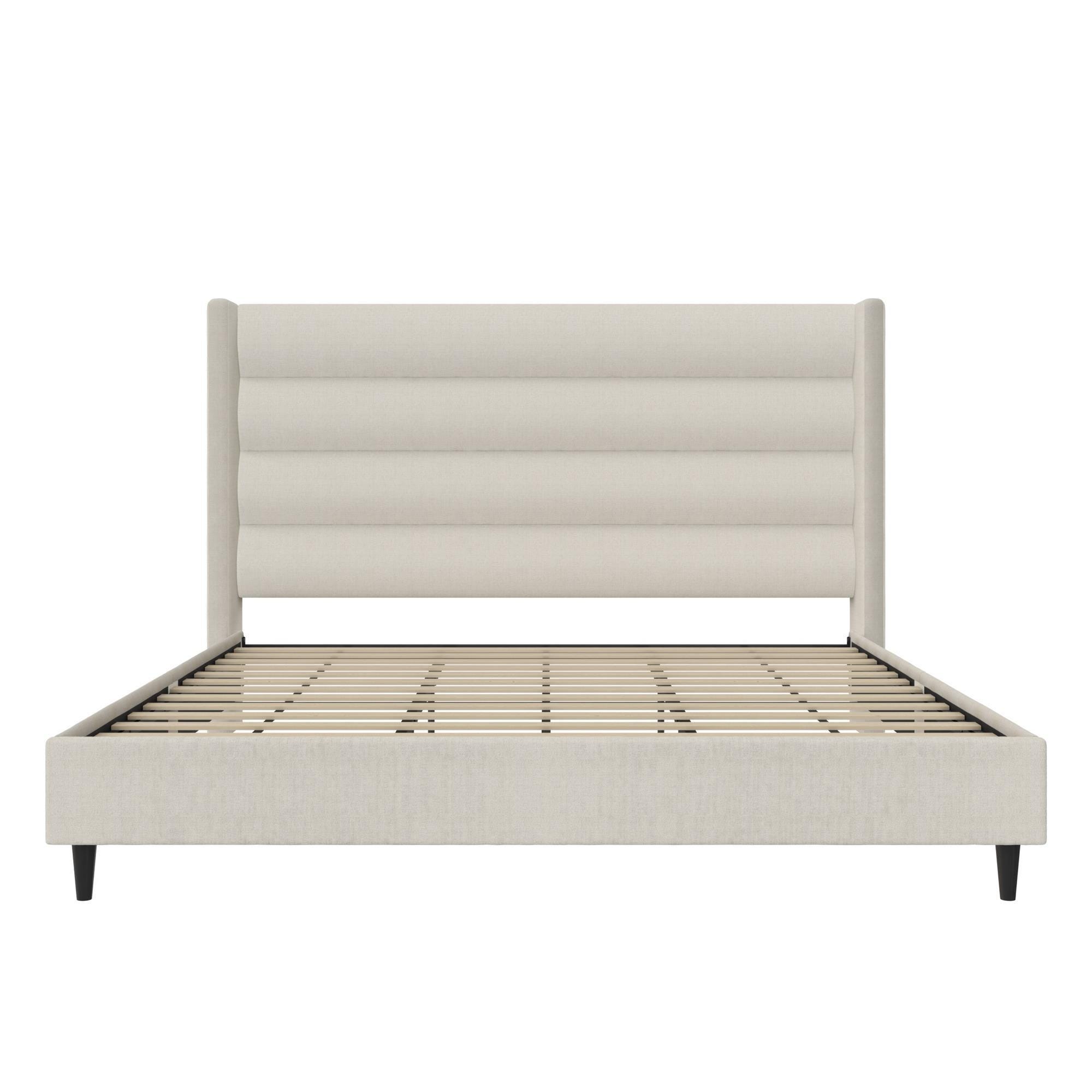 Novogratz Louis King Upholstered Bed Frame with Tufted Headboard, Ivory, large