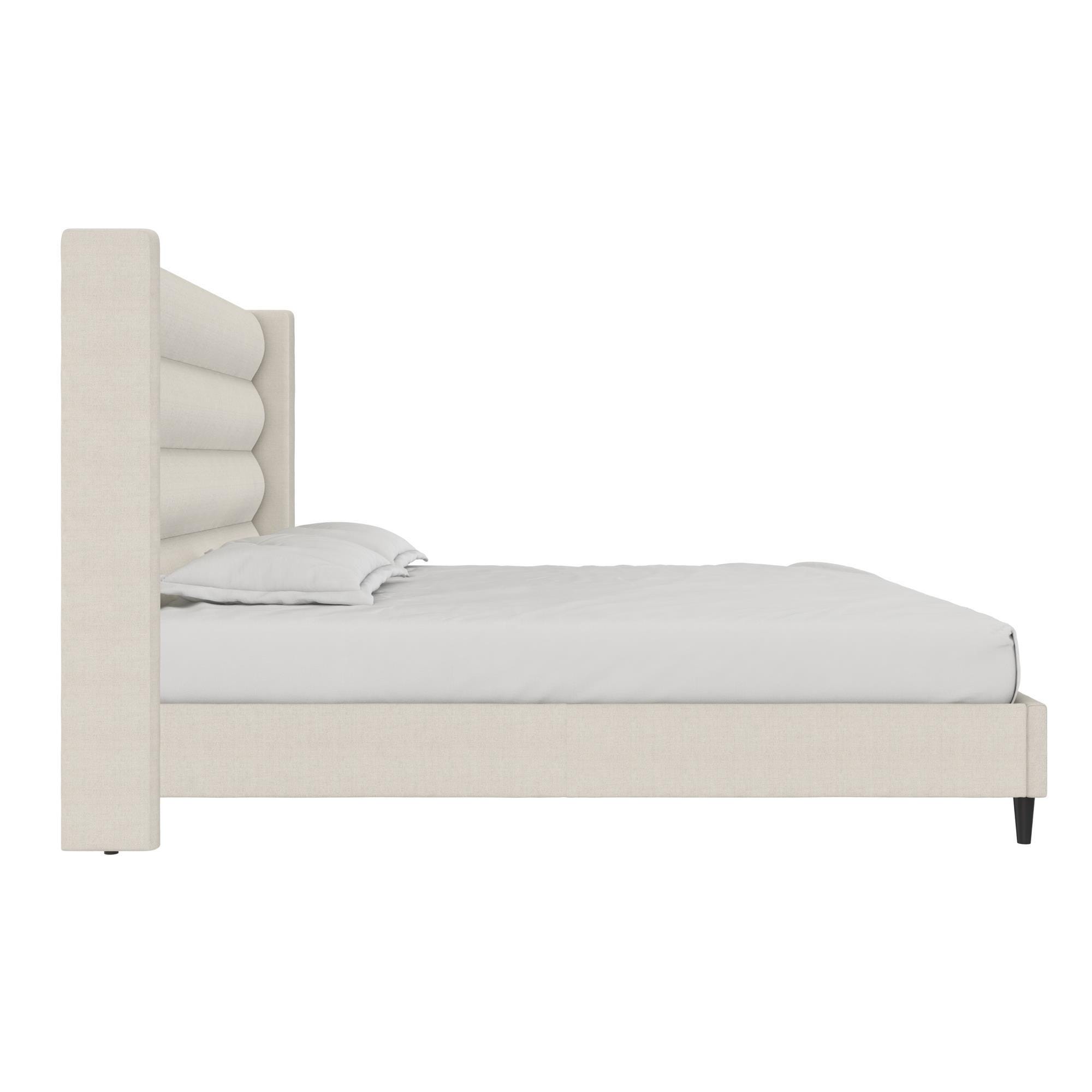 Novogratz Louis King Upholstered Bed Frame with Tufted Headboard, Ivory, large