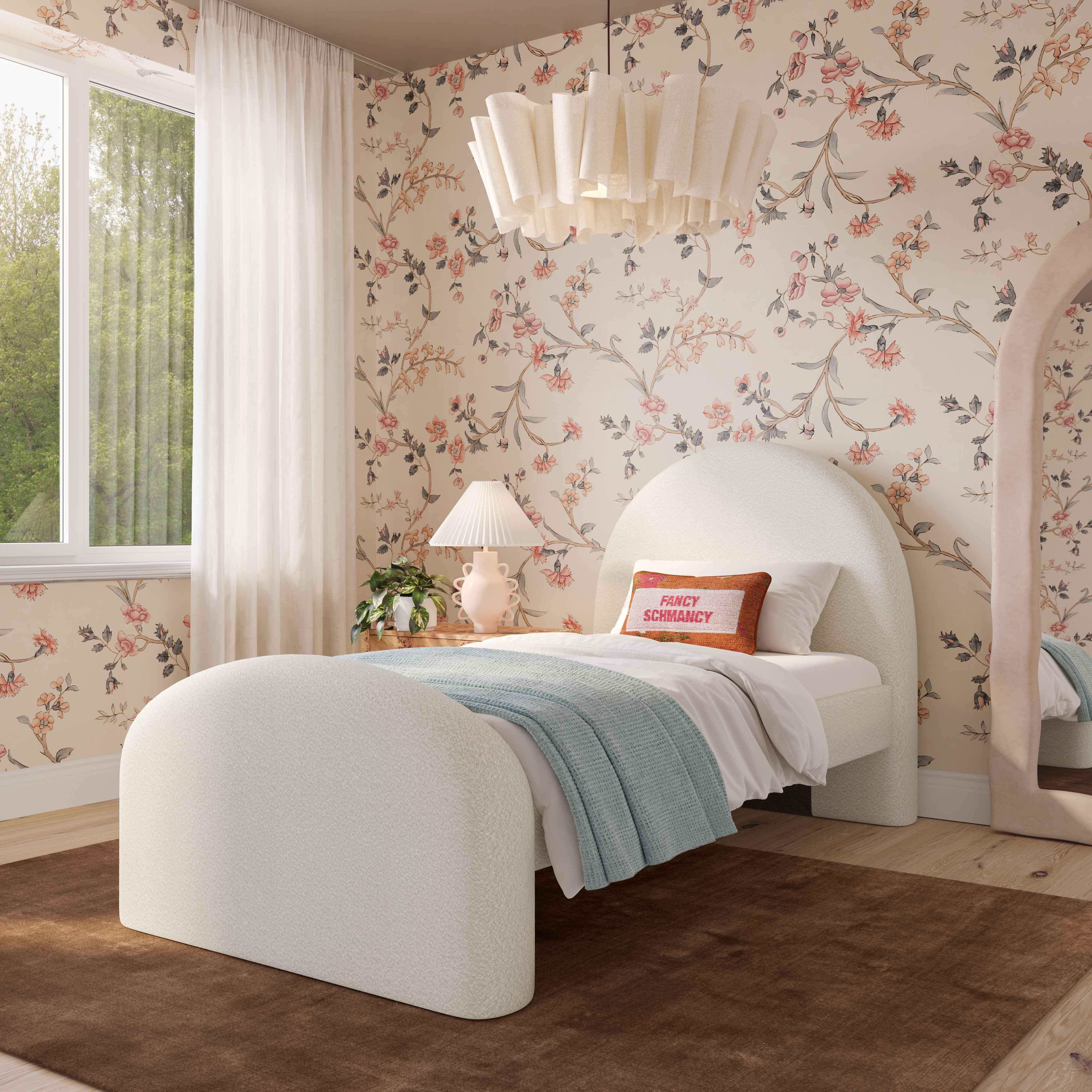 TOV Furniture Moon Twin Panel Bed, Cream, rollover
