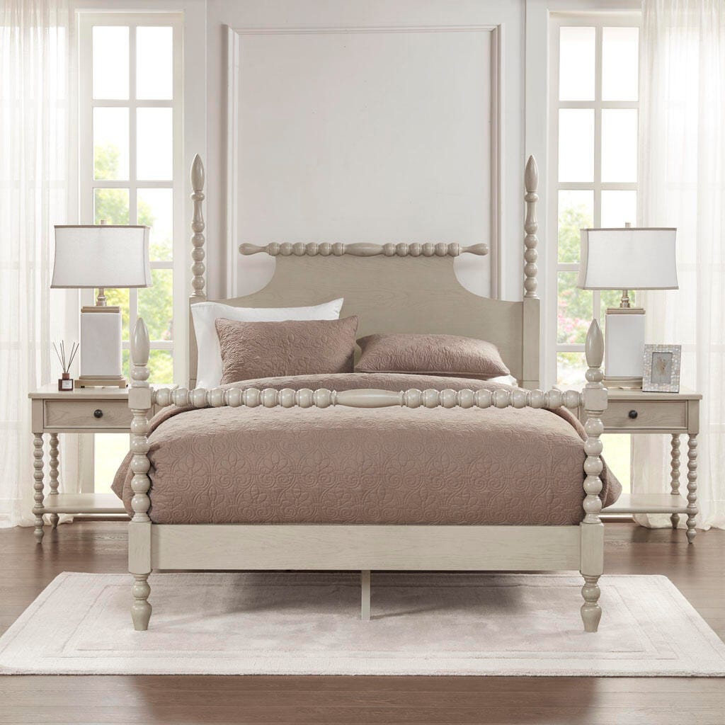 Madison Park Signature Rolling Pin Queen Bed, Antique Cream, large