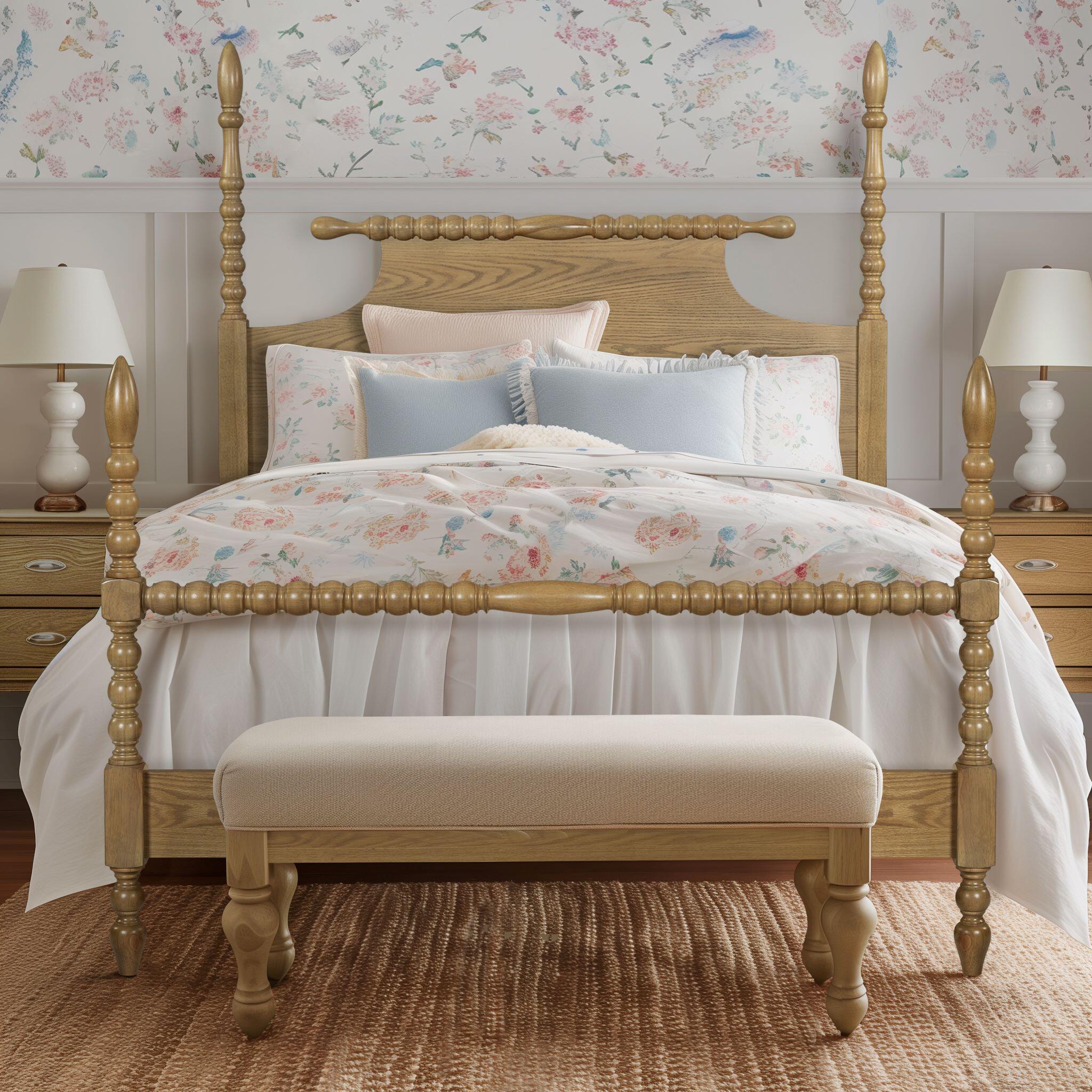 Madison Park Signature Rolling Pin Queen Bed, Natural, large