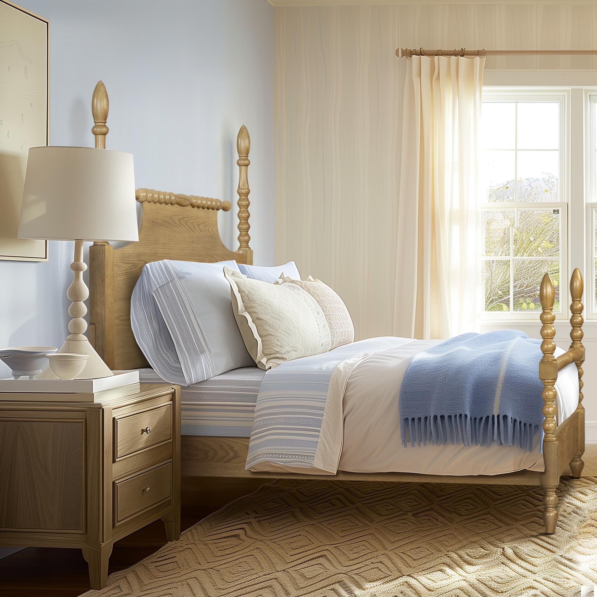 Madison Park Signature Rolling Pin Queen Bed, Natural, large