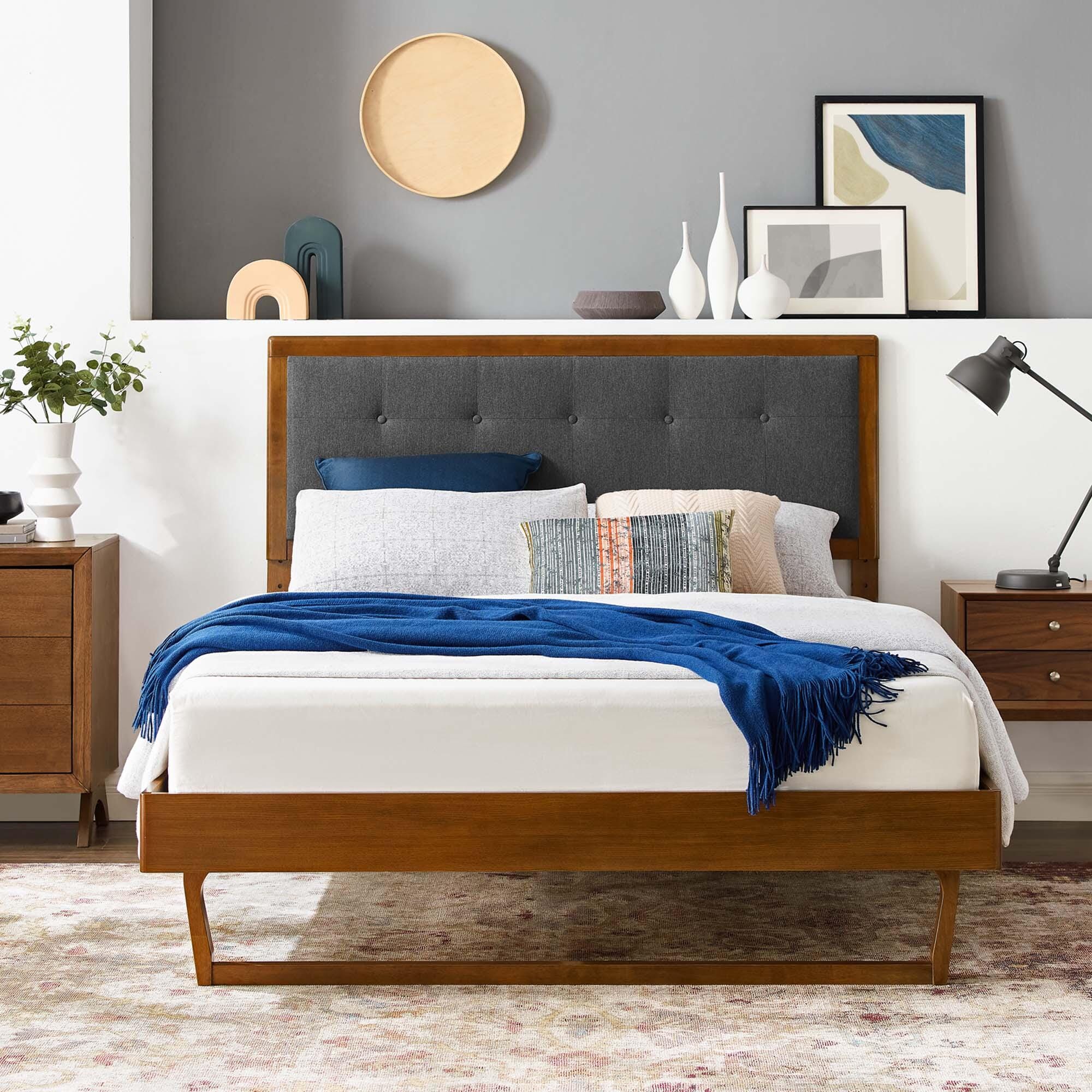 Modway Willow Full Platform Bed With Angular Frame, Walnut/Charcoal, large