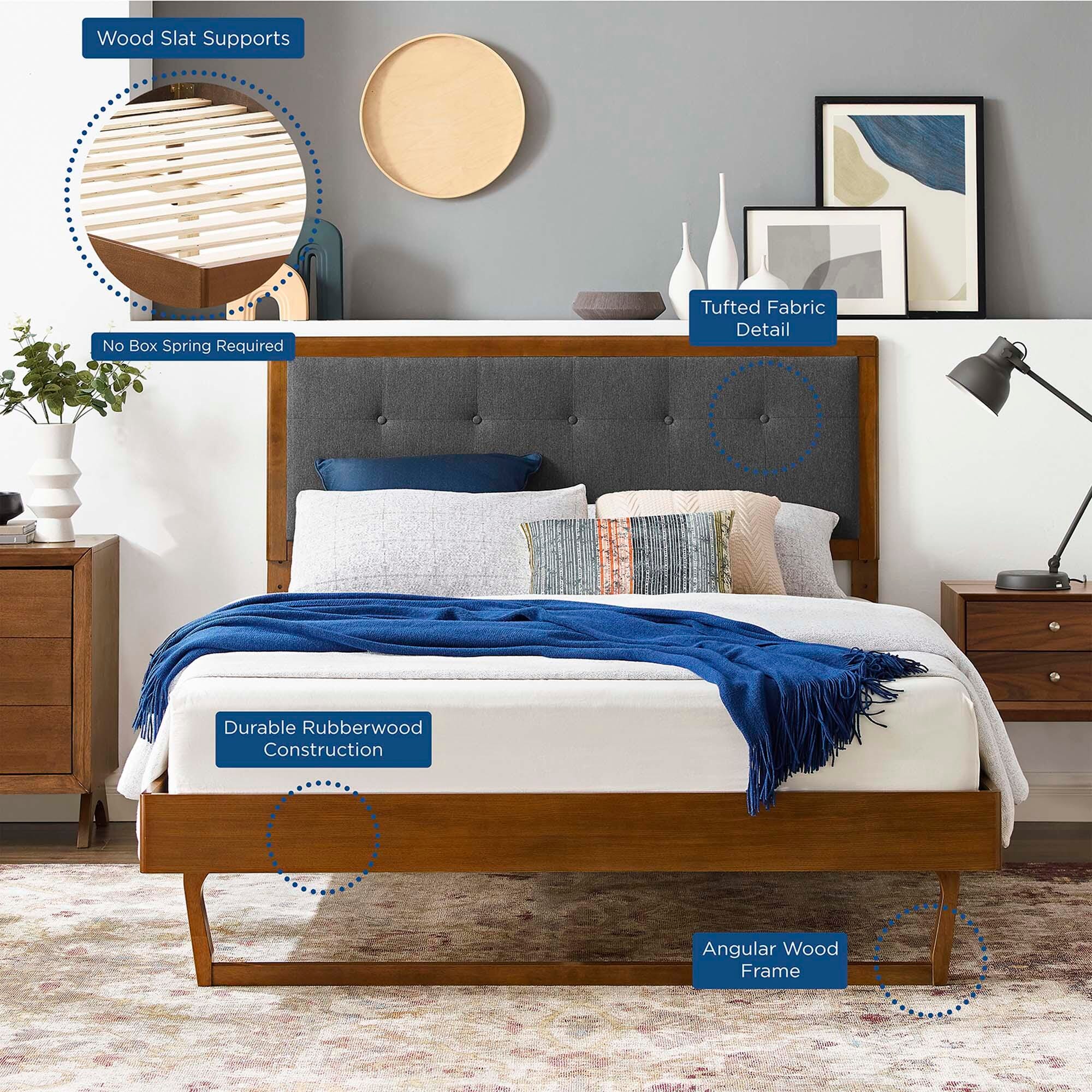 Modway Willow Full Platform Bed With Angular Frame, Walnut/Charcoal, large