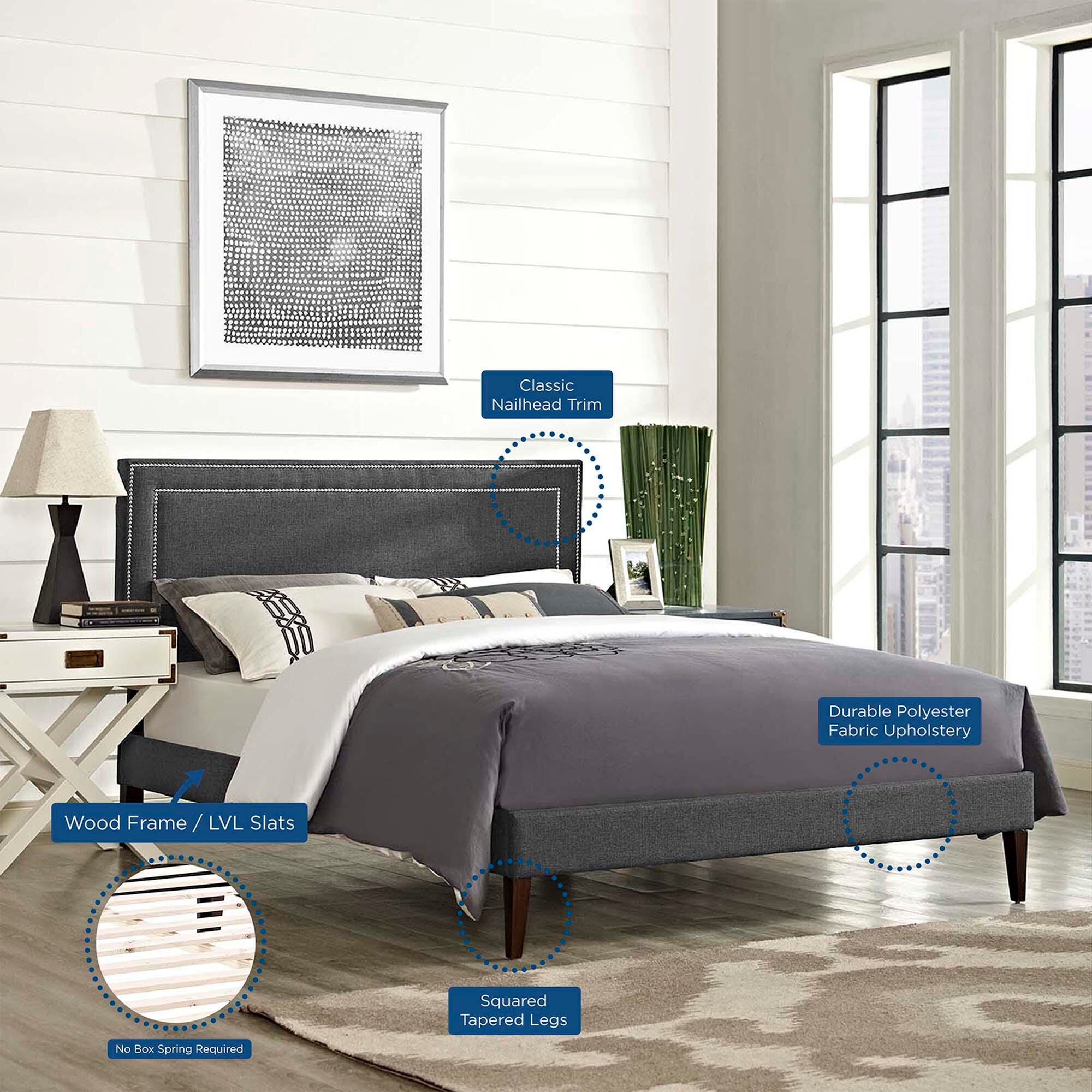 Modway Virginia Full Platform Bed with Tapered Legs, Gray, large