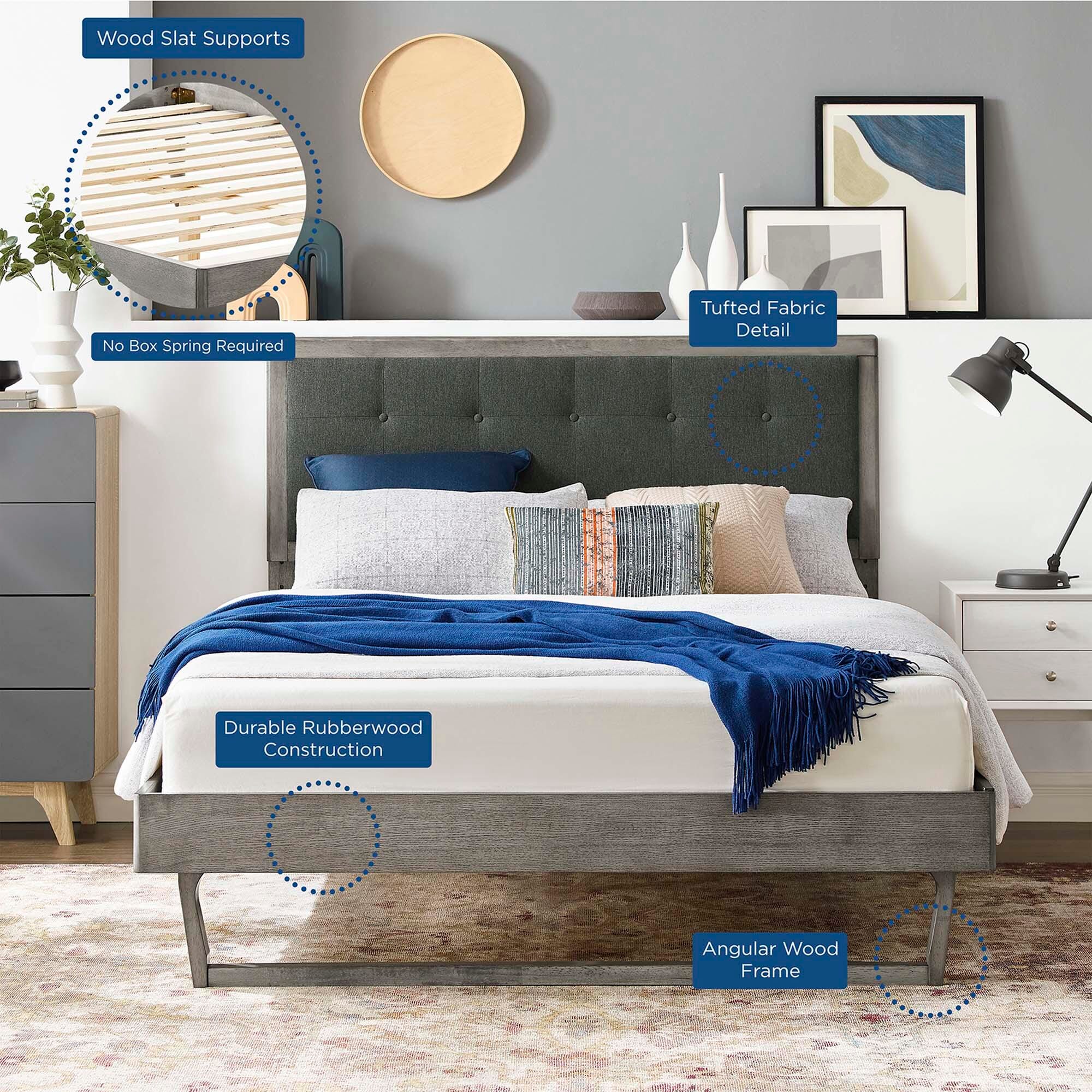 Modway Willow King Platform Bed With Angular Frame, Gray/Charcoal, large