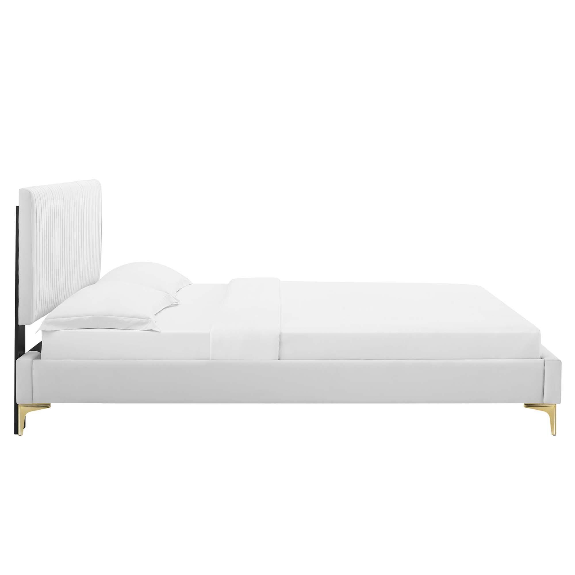 Modway Peyton Queen Platform Bed with Gold Metal legs, White, large