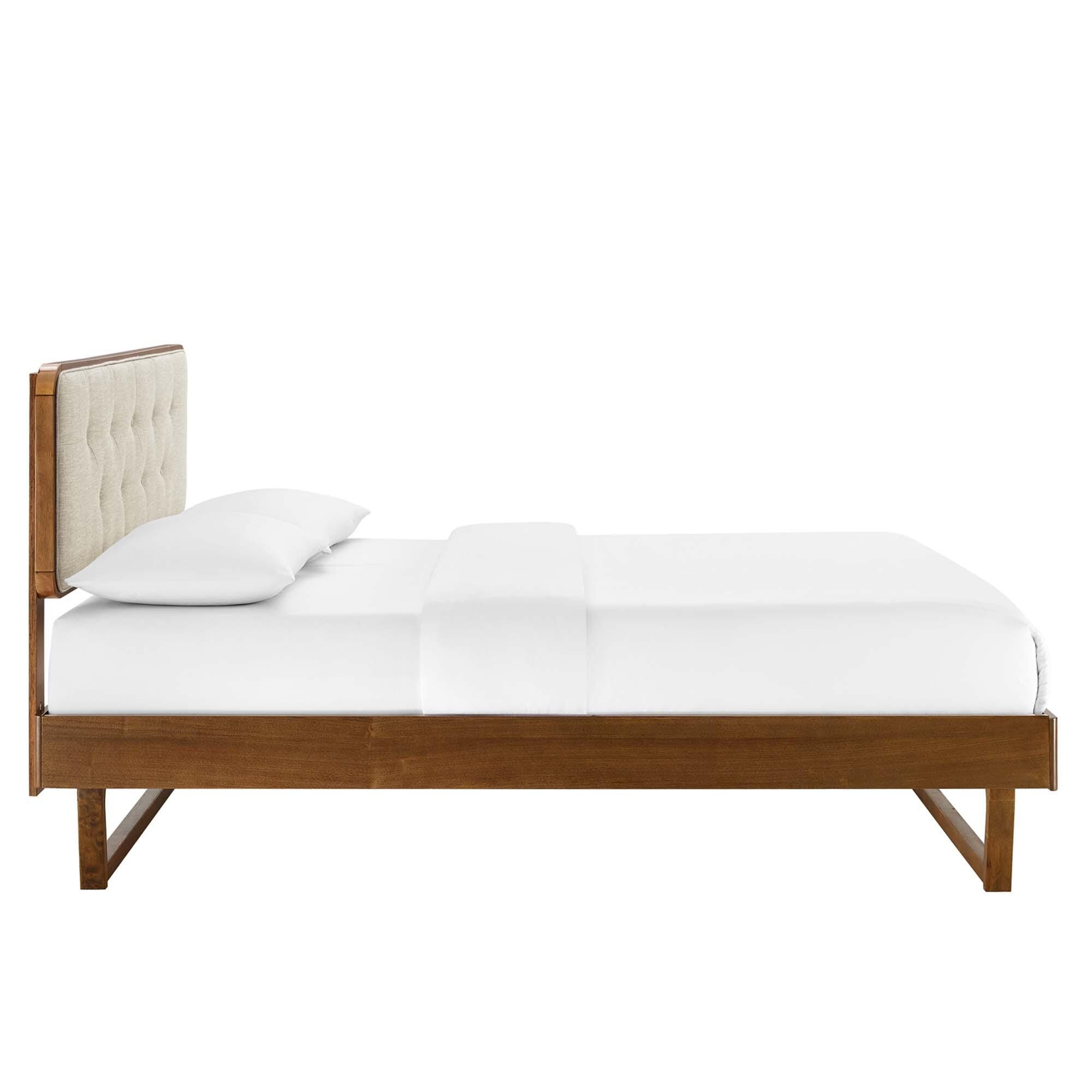Modway Bridgette Queen Platform Bed With Angular Frame, Walnut/Beige, large