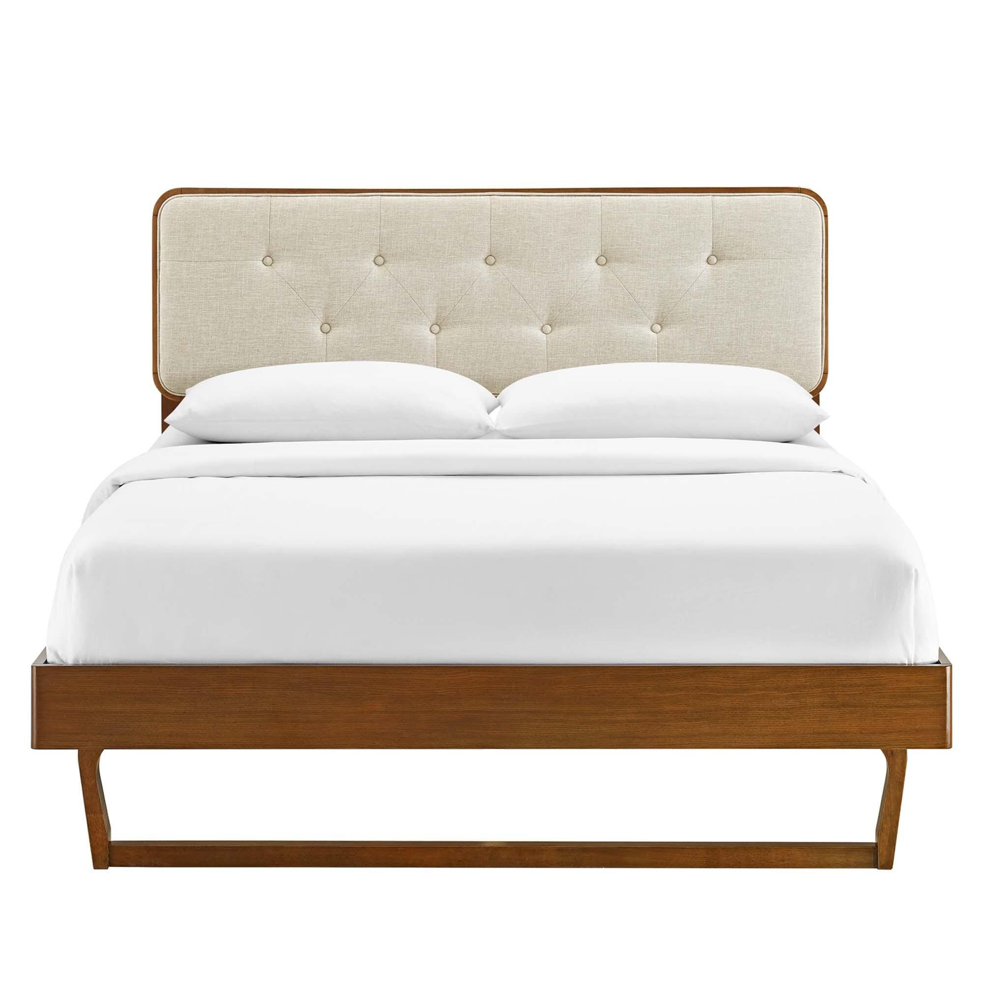 Modway Bridgette Queen Platform Bed With Angular Frame, Walnut/Beige, large