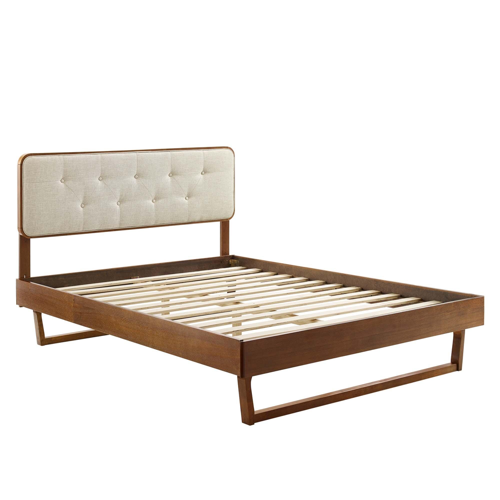 Modway Bridgette Queen Platform Bed With Angular Frame, Walnut/Beige, large