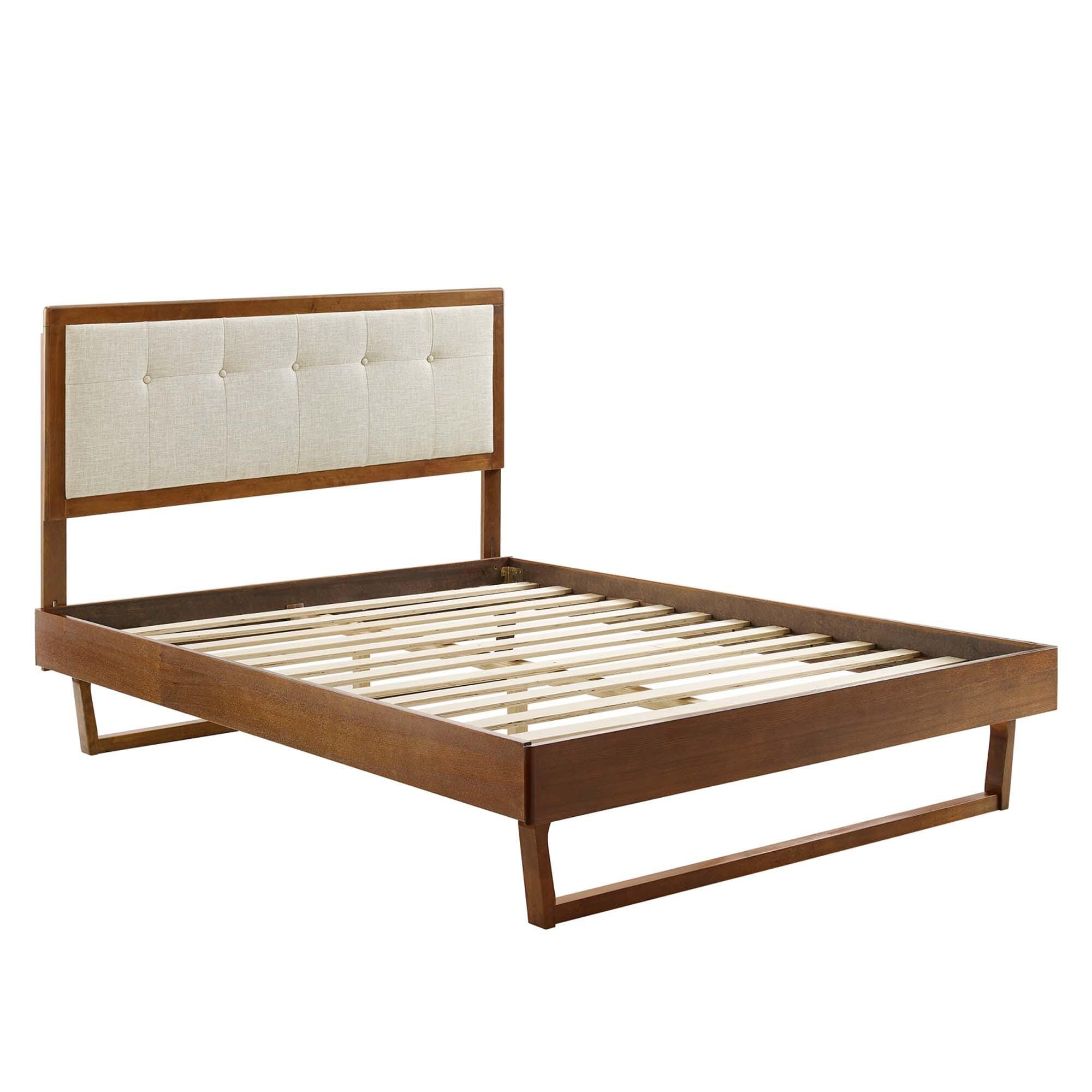 Modway Willow Queen Platform Bed With Angular Frame, Walnut/Beige, large