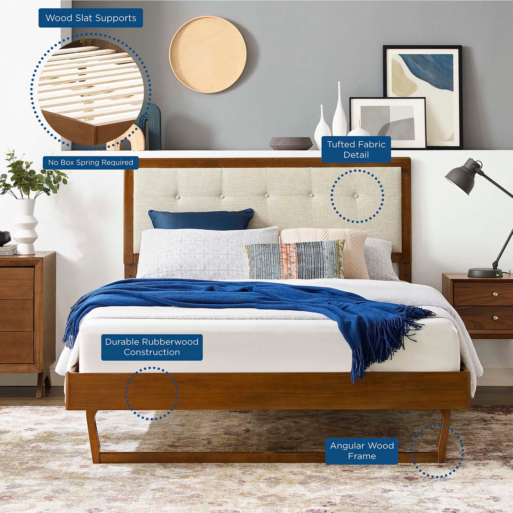 Modway Willow Queen Platform Bed With Angular Frame, Walnut/Beige, large