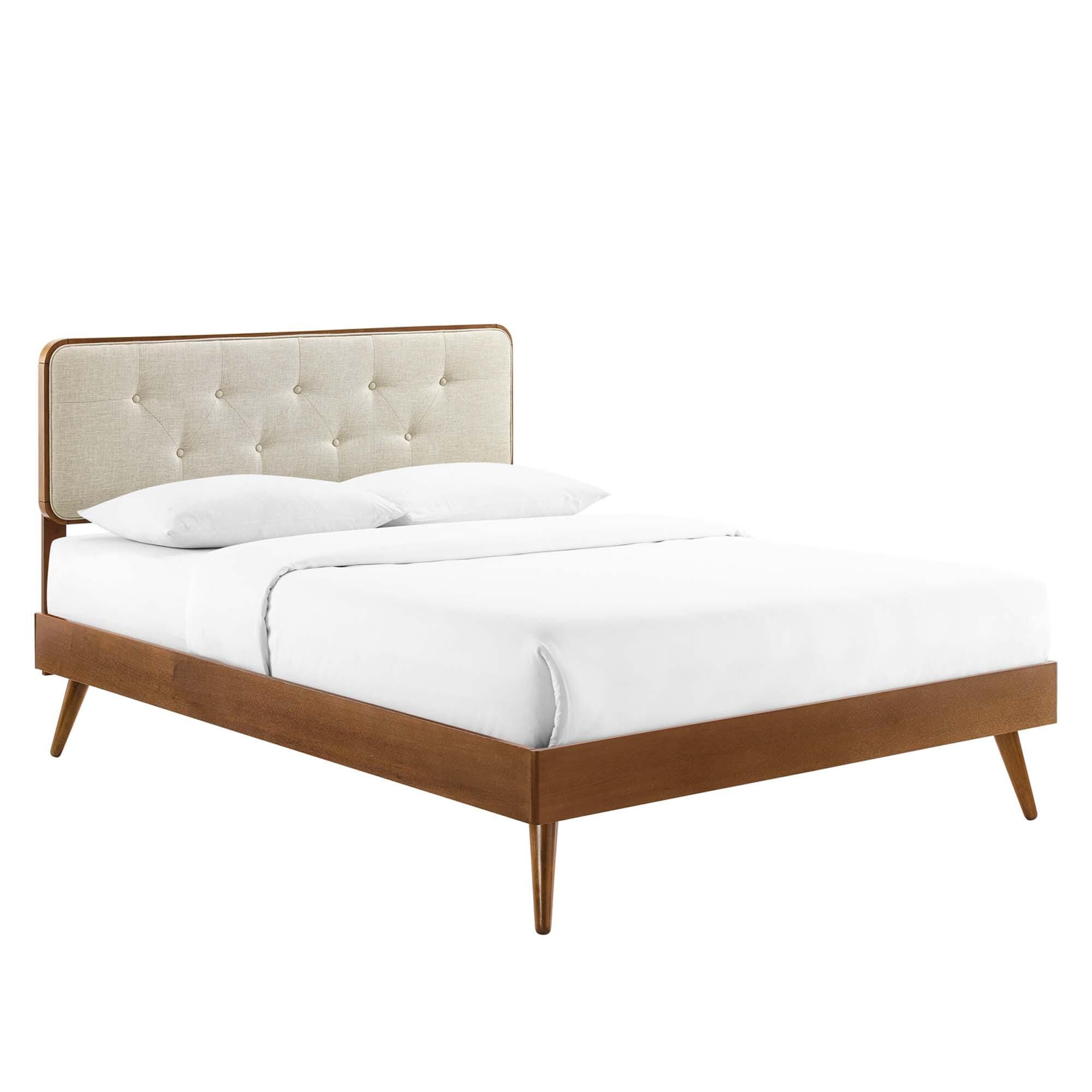 Modway Bridgette Queen Platform Bed With Splayed Legs, Walnut/Beige, large