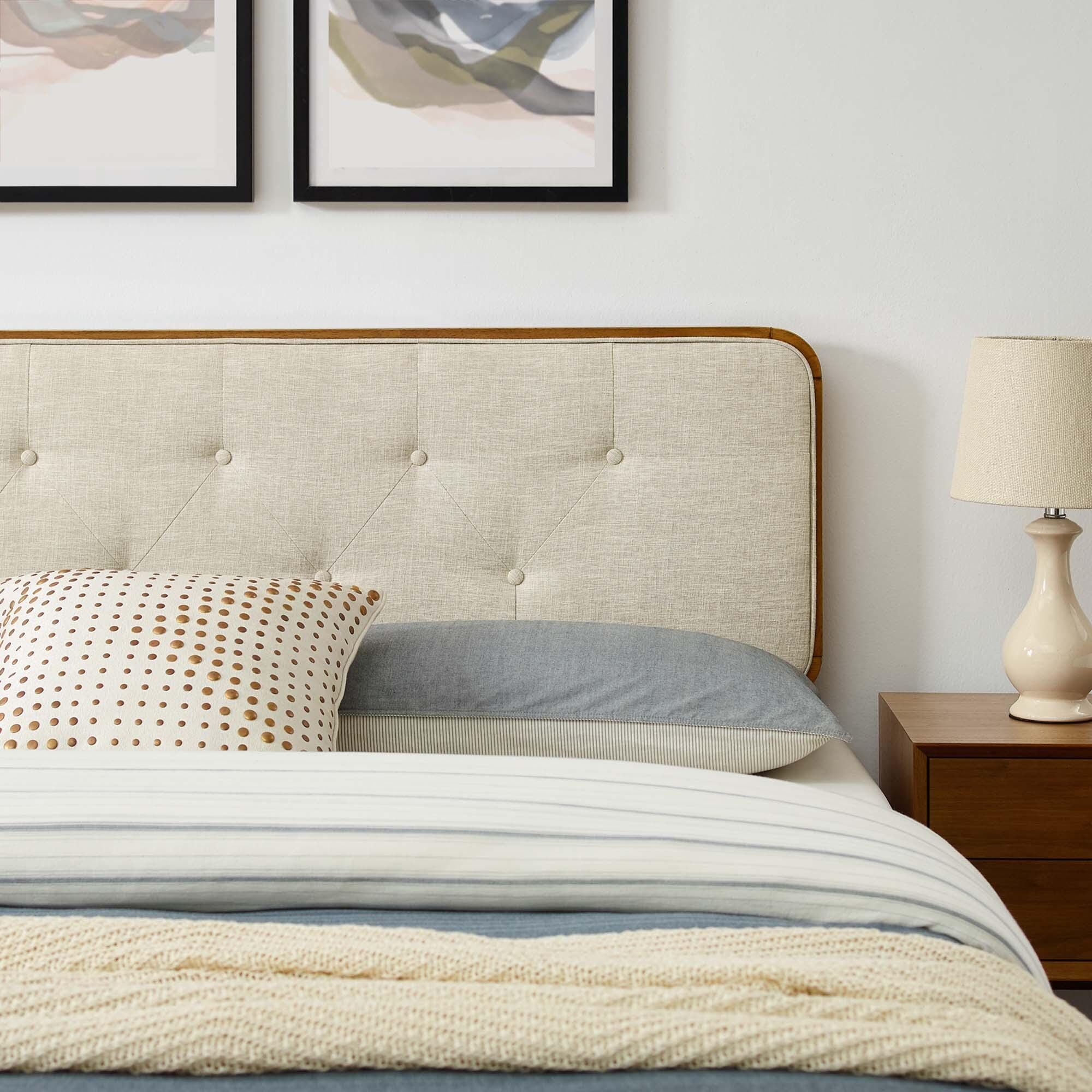 Modway Bridgette Queen Platform Bed With Splayed Legs, Walnut/Beige, large