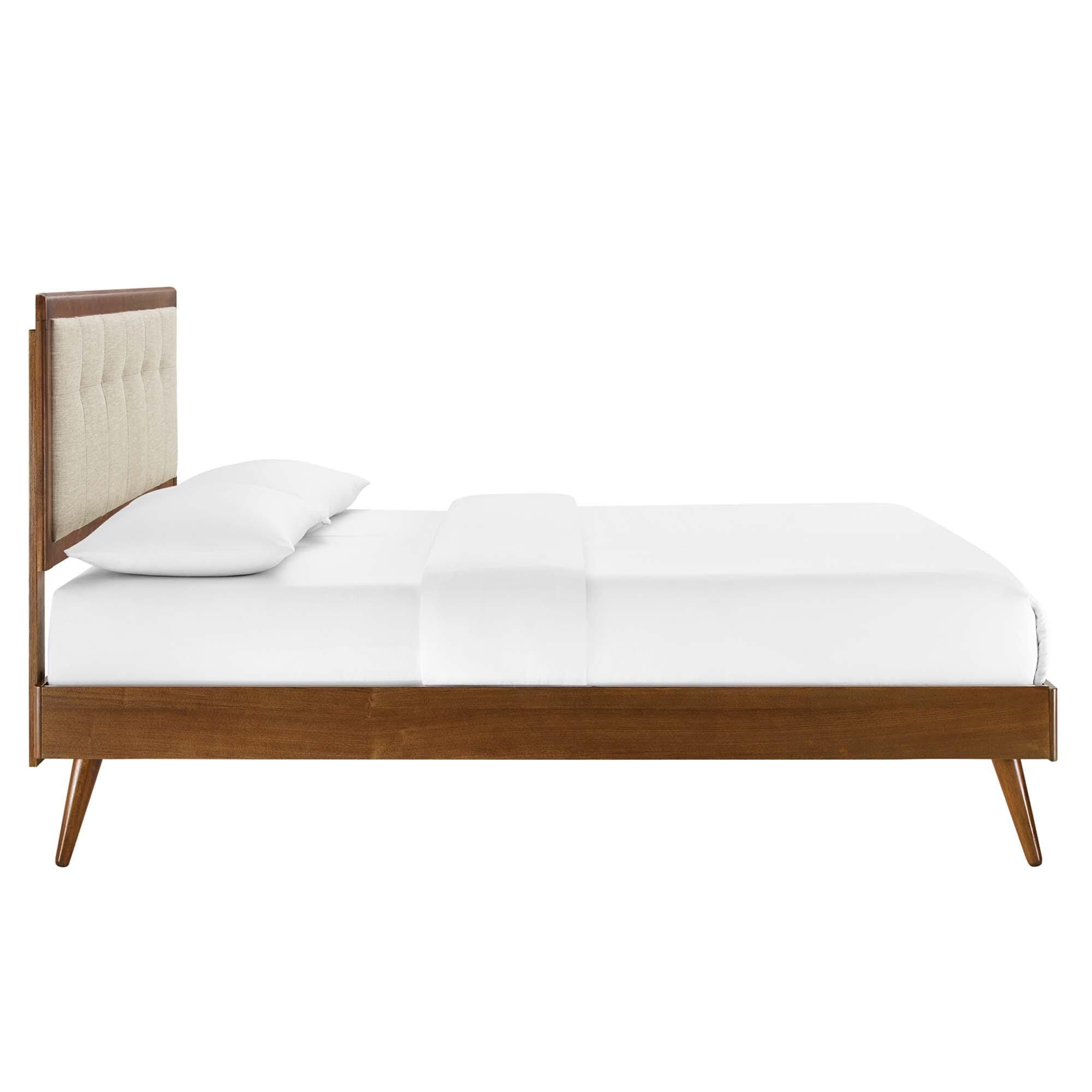 Modway Willow Queen Platform Bed With Splayed Legs, Walnut/Beige, large