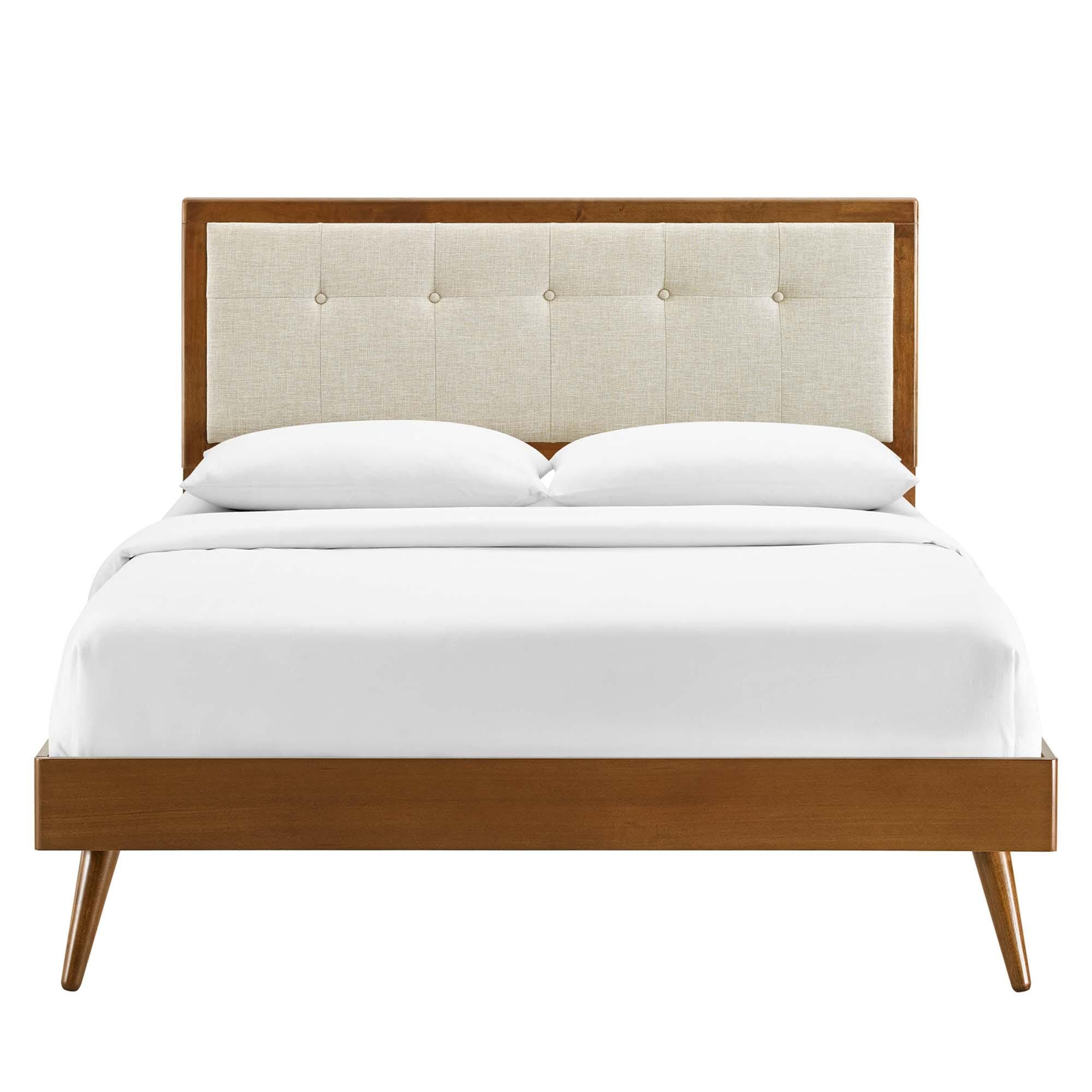 Modway Willow Queen Platform Bed With Splayed Legs, Walnut/Beige, large