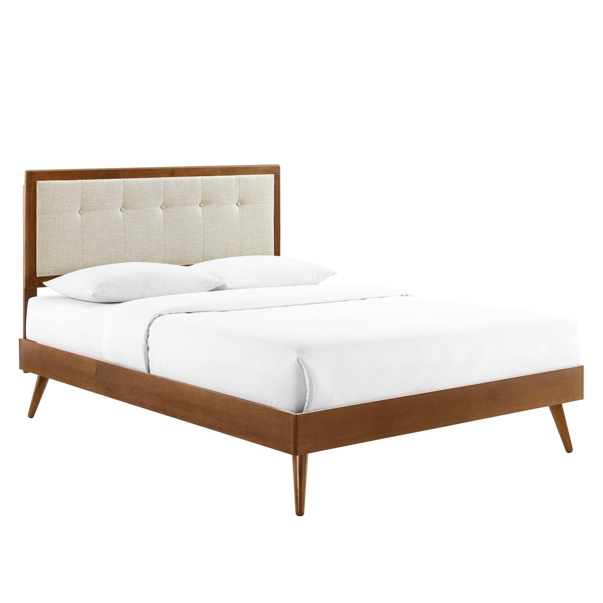 Modway Willow Queen Platform Bed With Splayed Legs, Walnut/Beige, large