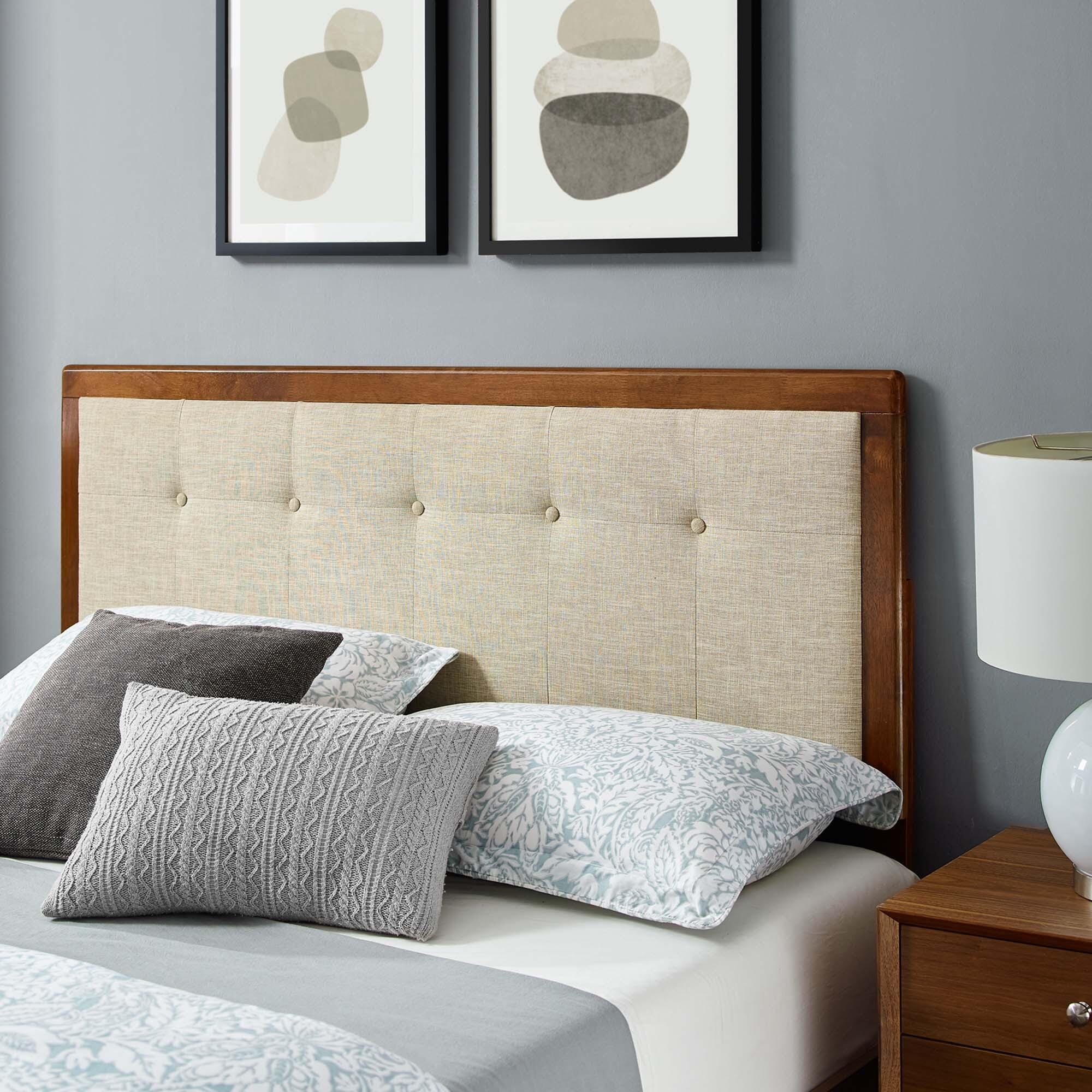 Modway Willow Queen Platform Bed With Splayed Legs, Walnut/Beige, large