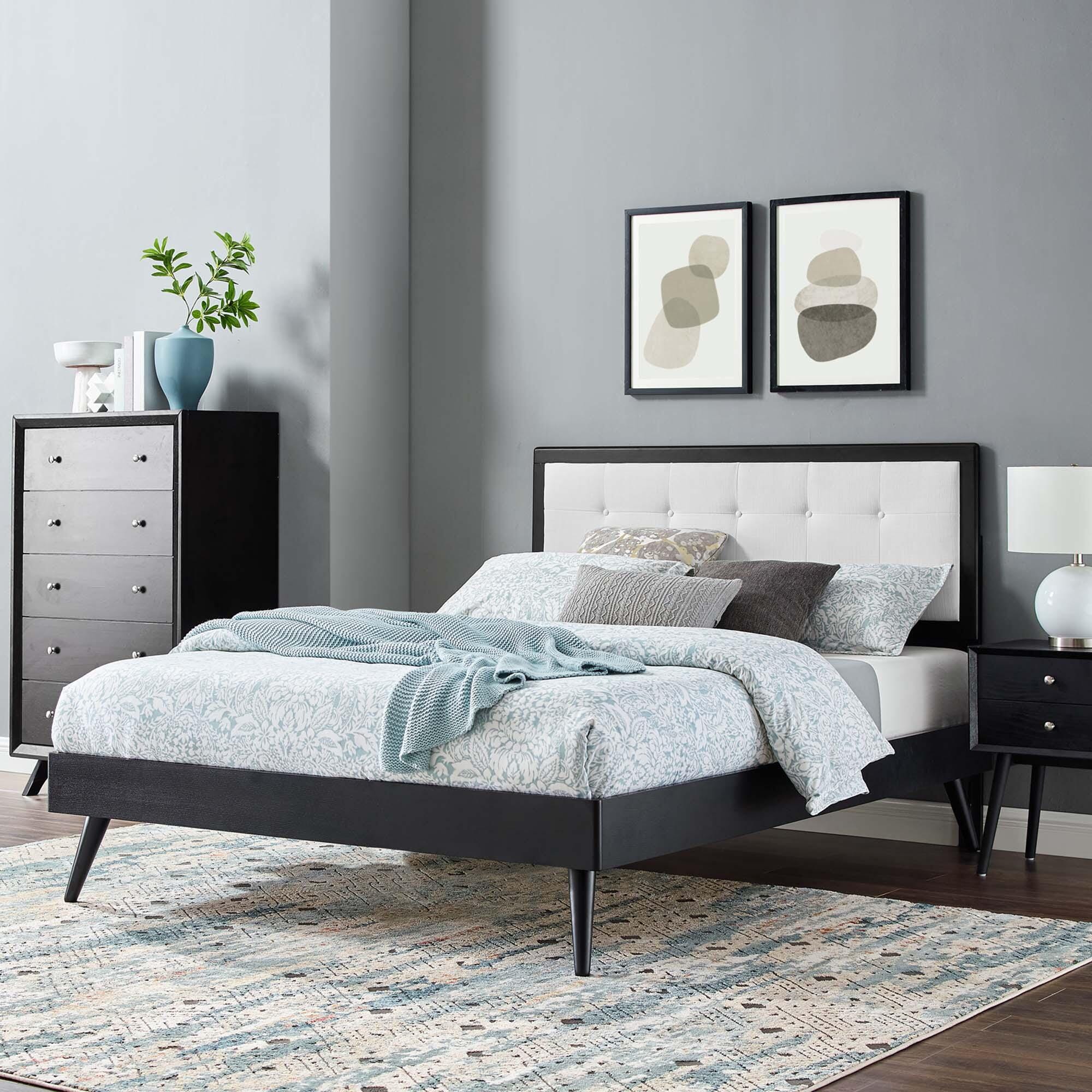 Modway Willow Full Platform Bed With Splayed Legs, Black/White, large