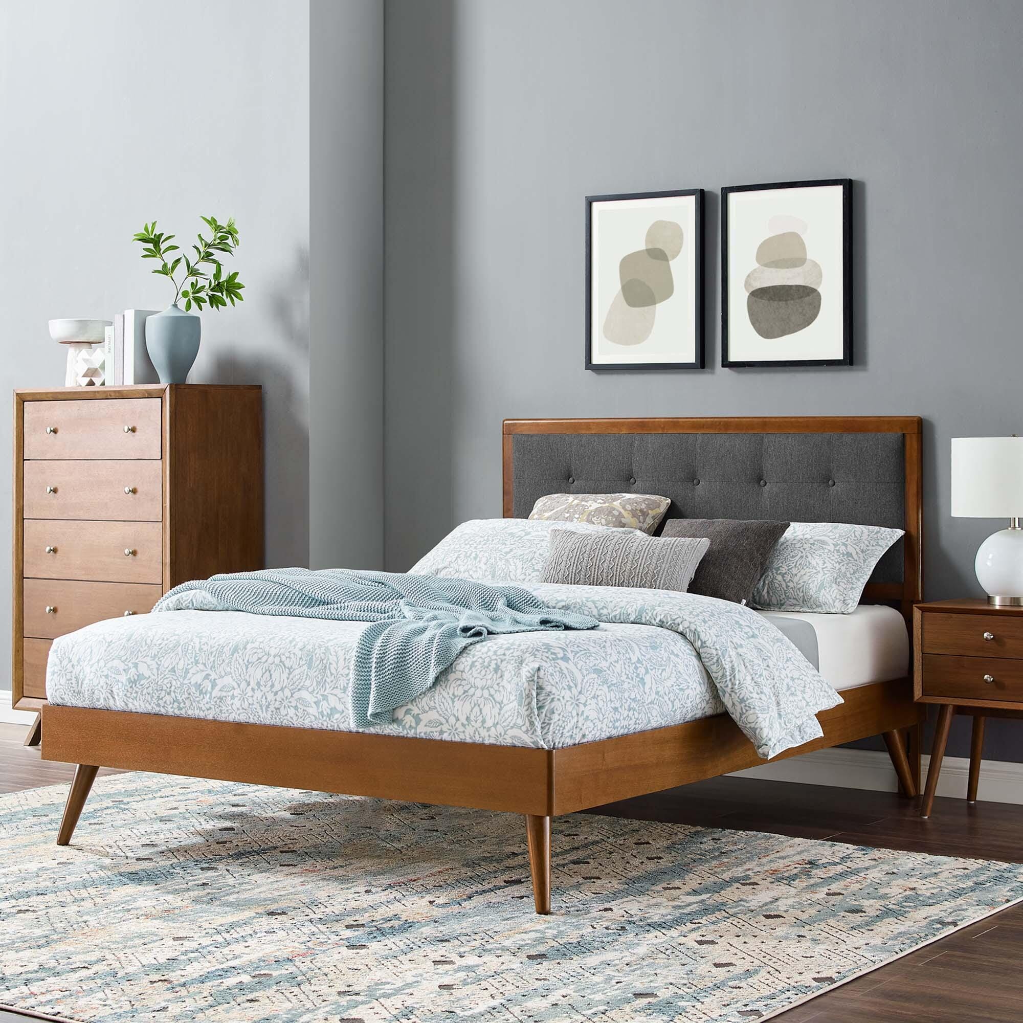 Modway Willow Full Platform Bed With Splayed Legs, Walnut/Charcoal, large