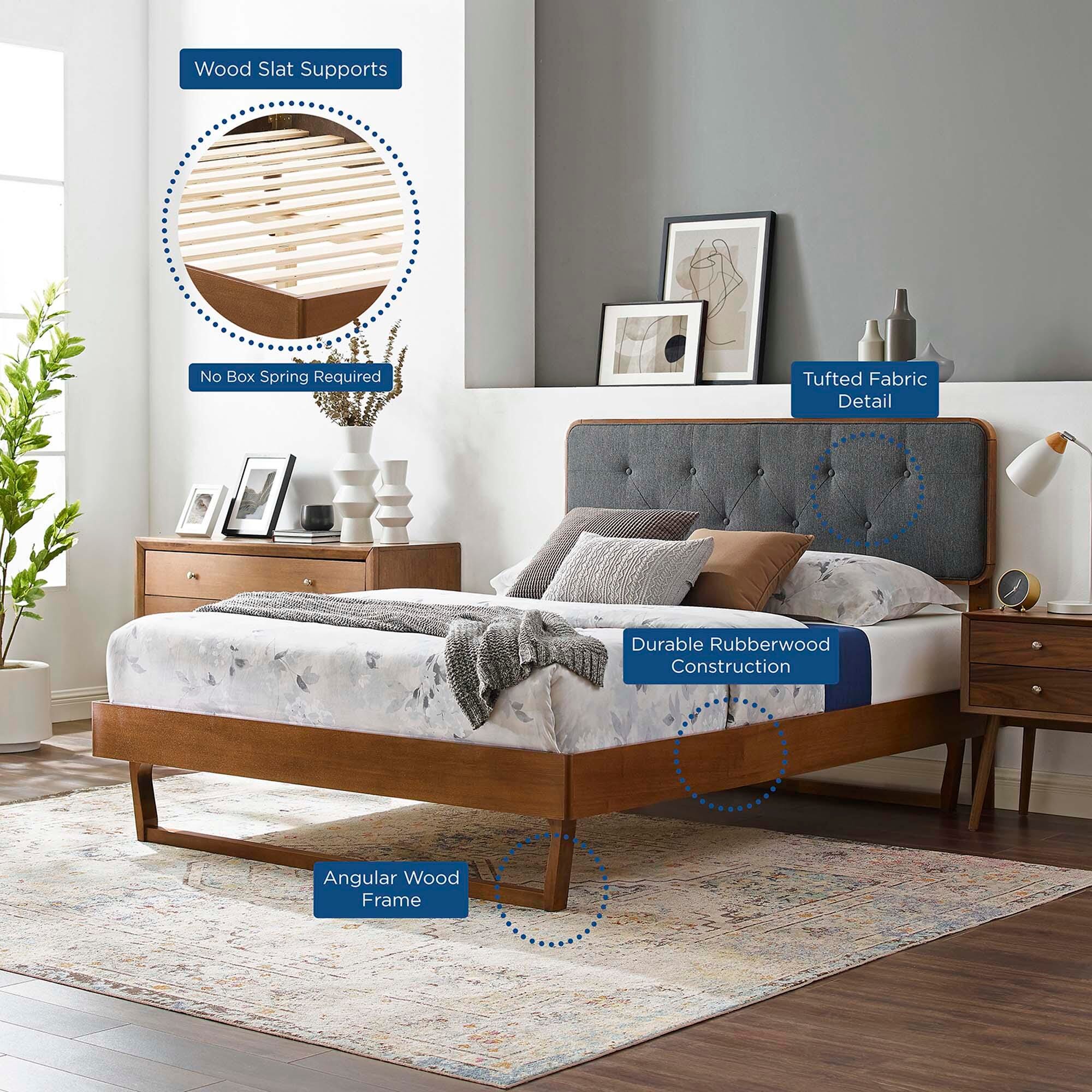 Modway Bridgette King Platform Bed With Angular Frame, Walnut/Charcoal, large
