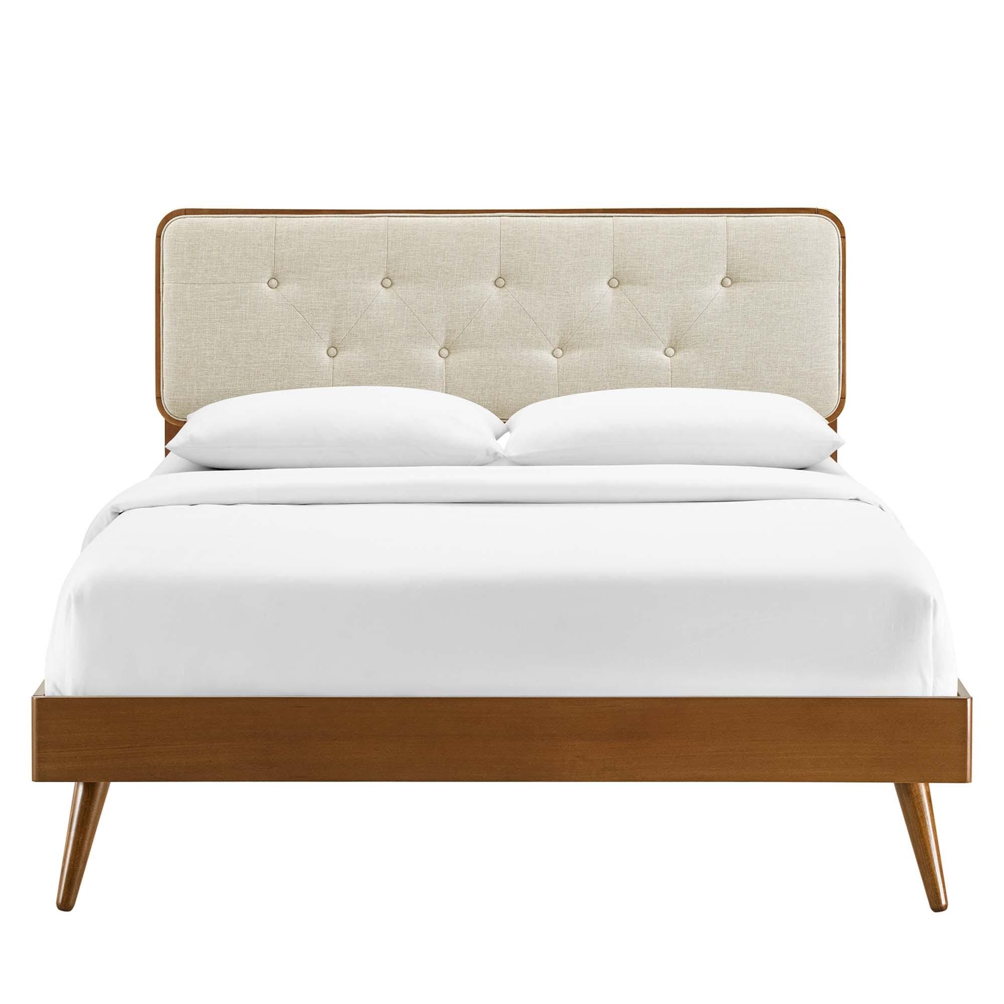 Modway Bridgette King Platform Bed With Splayed Legs, Walnut/Beige, large