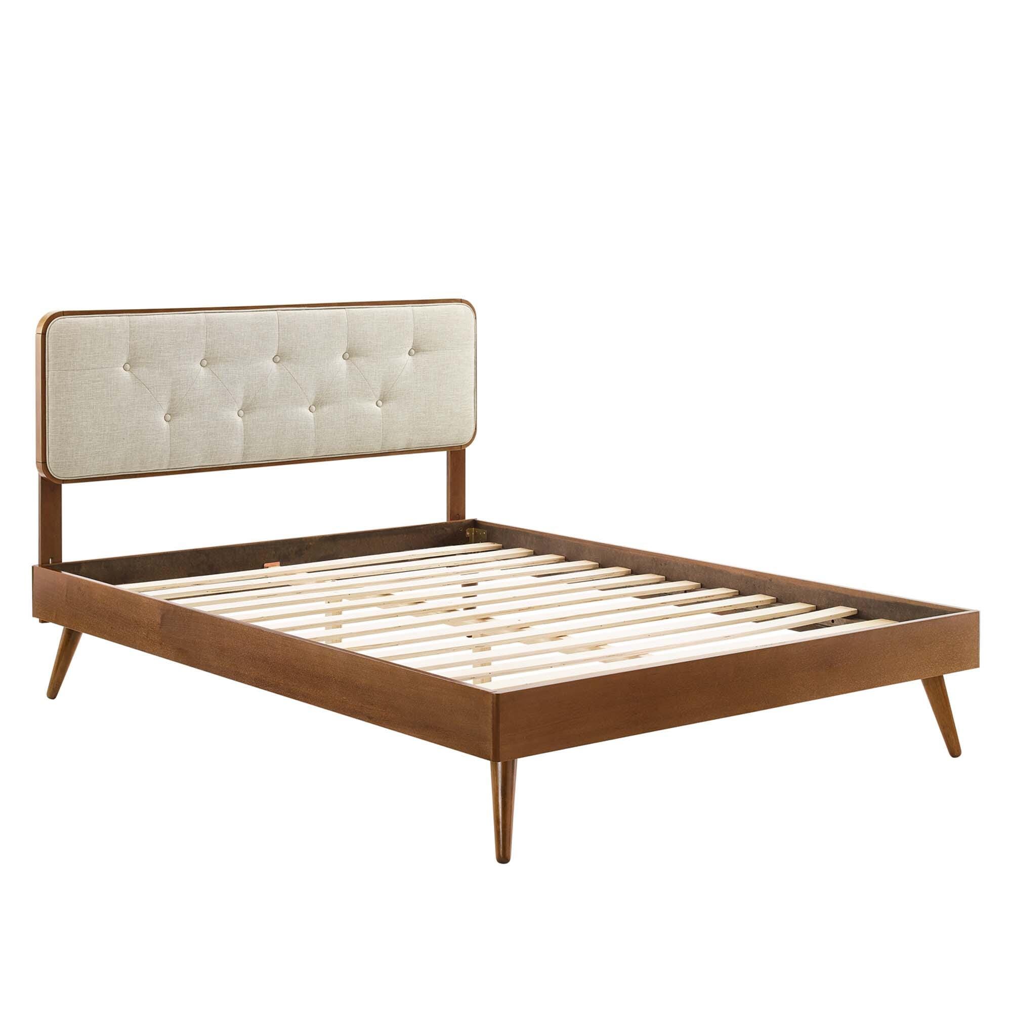 Modway Bridgette King Platform Bed With Splayed Legs, Walnut/Beige, large