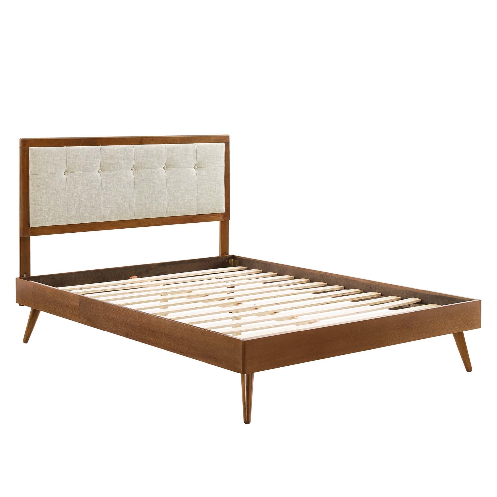 Modway Willow King Platform Bed With Splayed Legs, Walnut/Beige, large