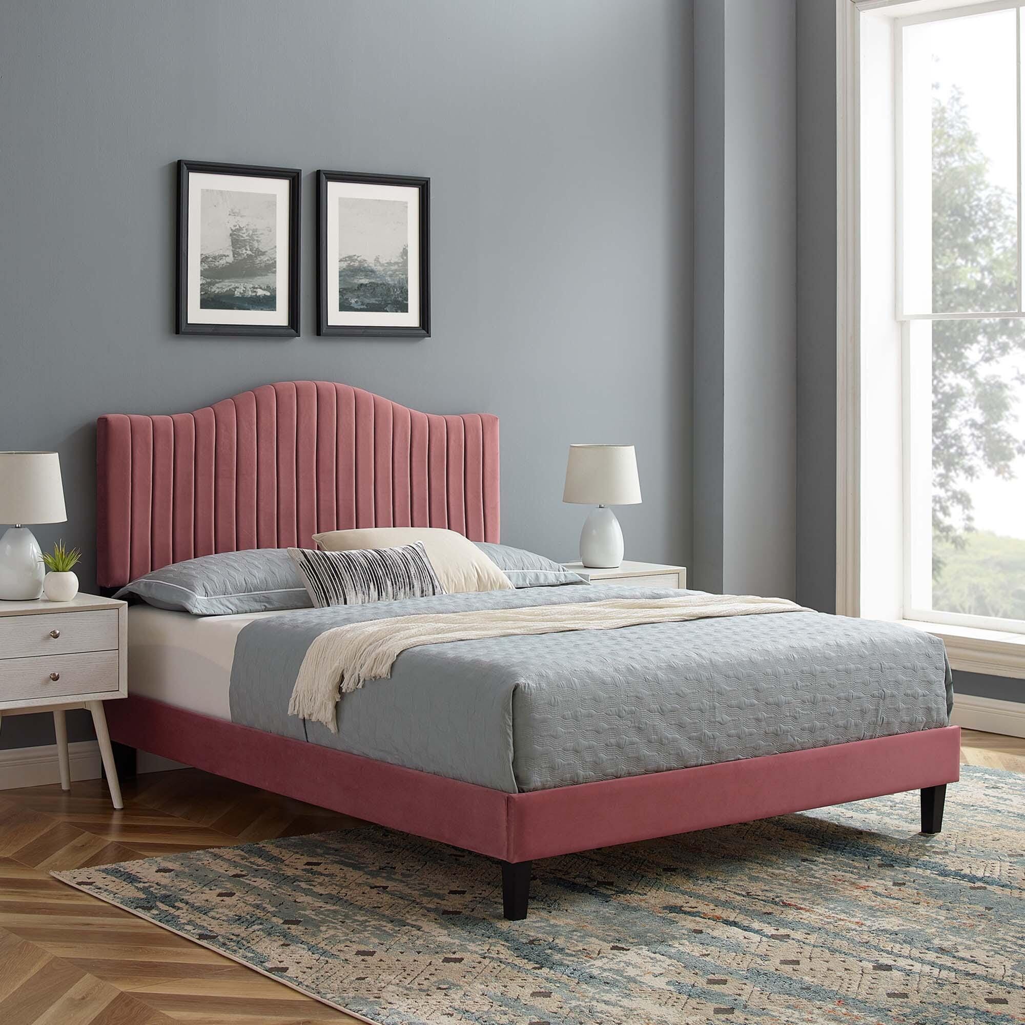 Modway Juniper Tufted King Platform Bed, Dusty Rose, large