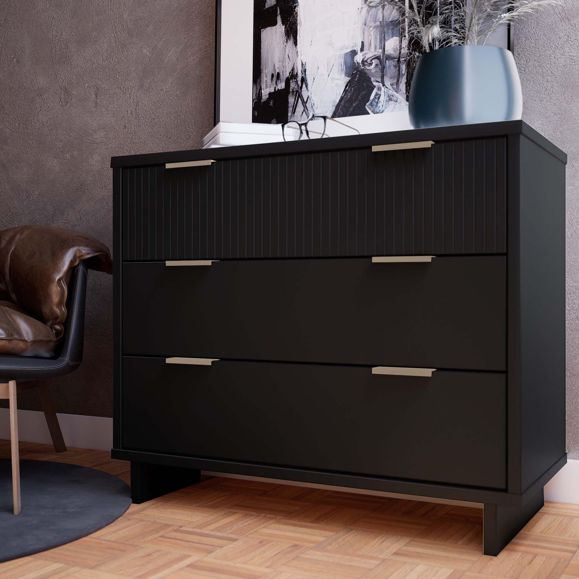 Manhattan Comfort Standard 38" 3 Drawer Dresser, Black, rollover