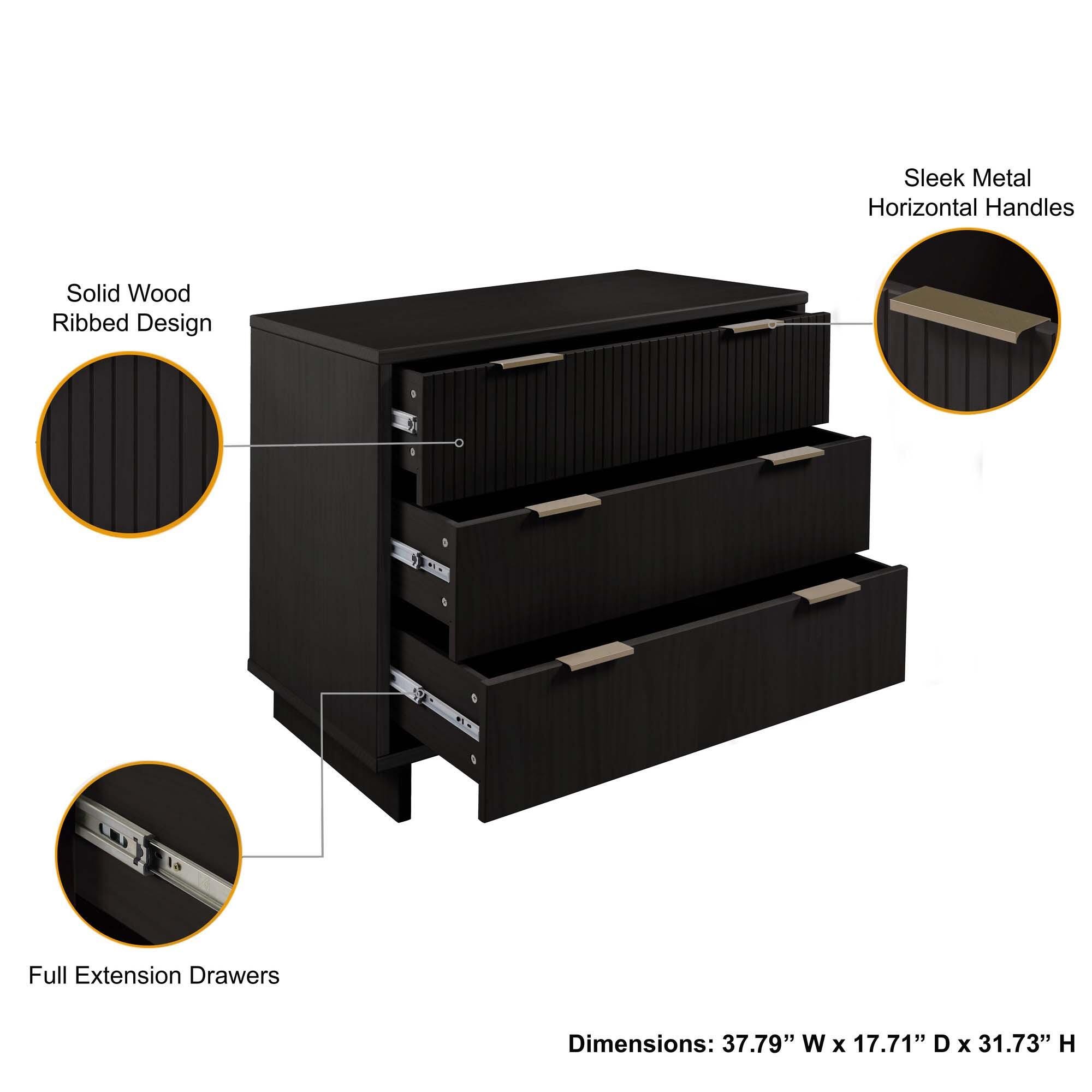 Manhattan Comfort Standard 38" 3 Drawer Dresser, Black, large