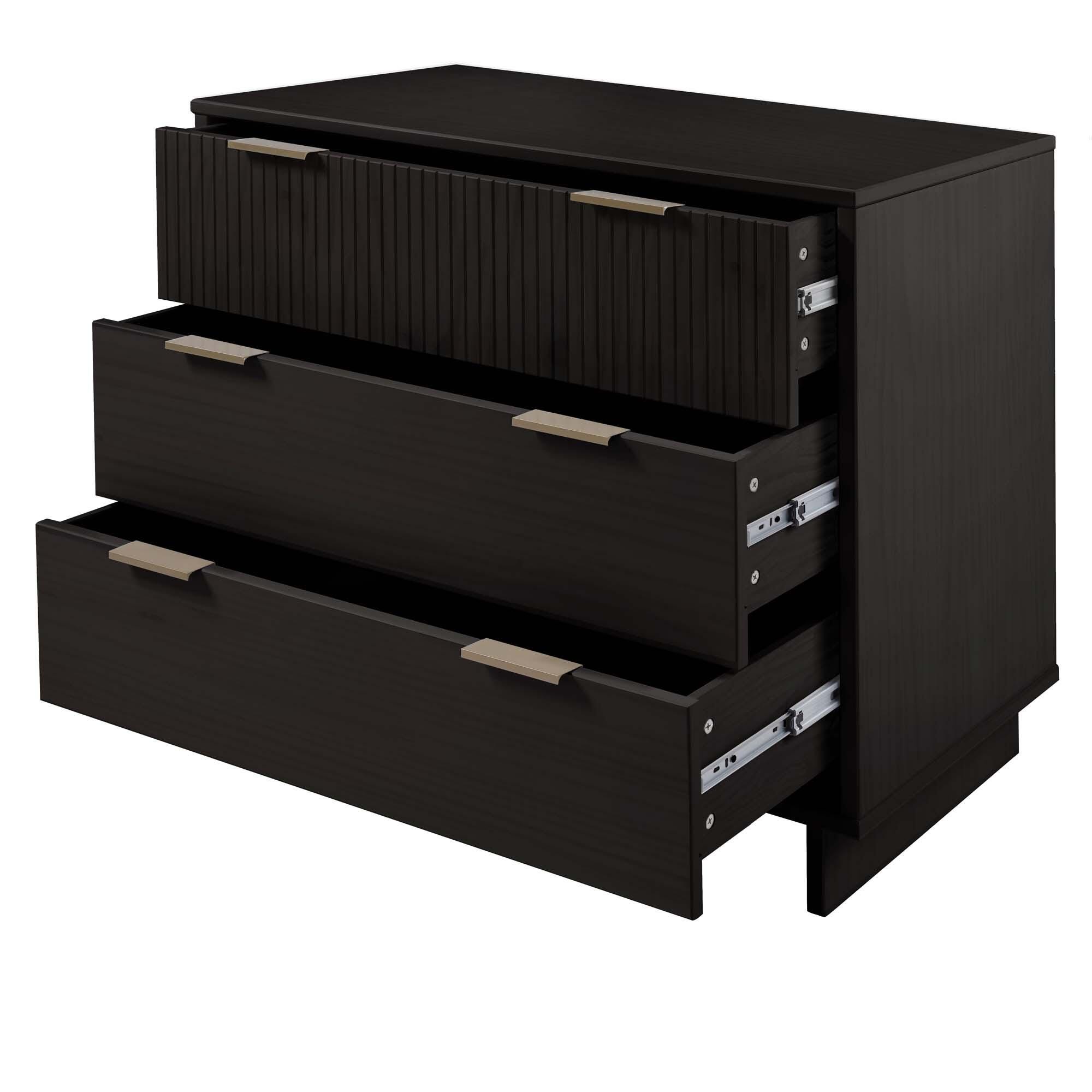 Manhattan Comfort Standard 38" 3 Drawer Dresser, Black, large