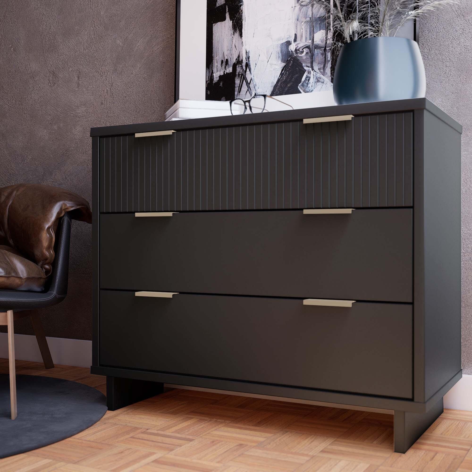 Manhattan Comfort Standard 38" 3 Drawer Dresser, Dark Gray, large