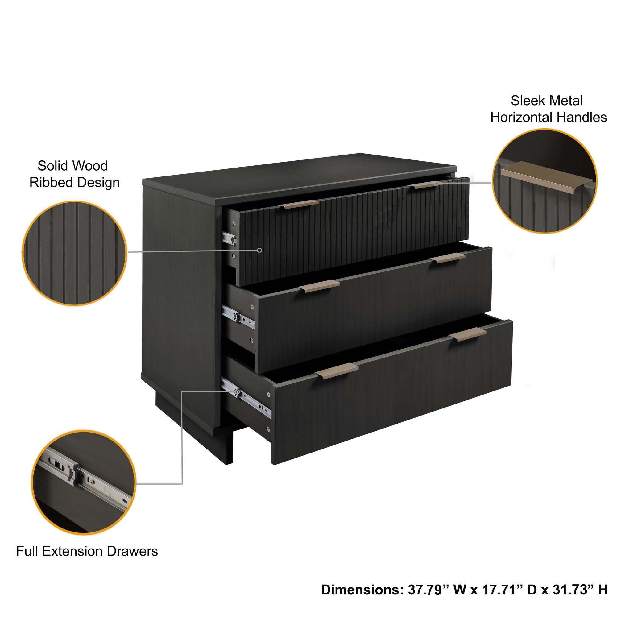Manhattan Comfort Standard 38" 3 Drawer Dresser, Dark Gray, large
