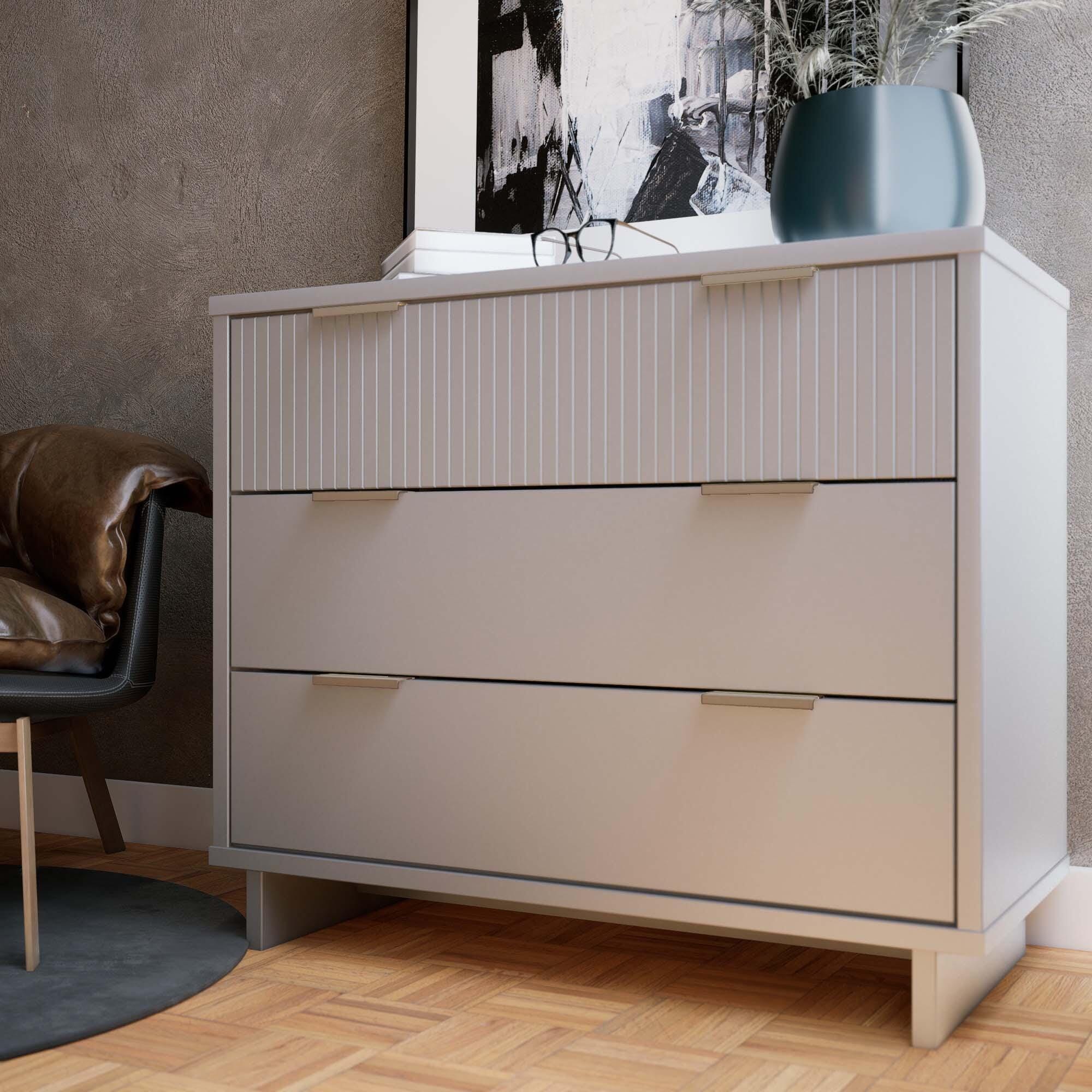 Manhattan Comfort Standard 38" 3 Drawer Dresser, Light Gray, rollover