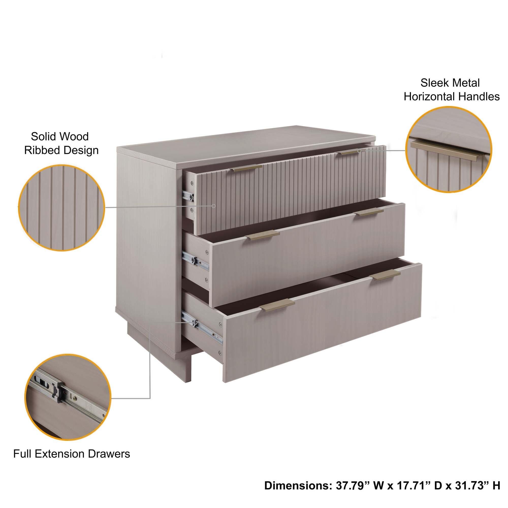 Manhattan Comfort Standard 38" 3 Drawer Dresser, Light Gray, large
