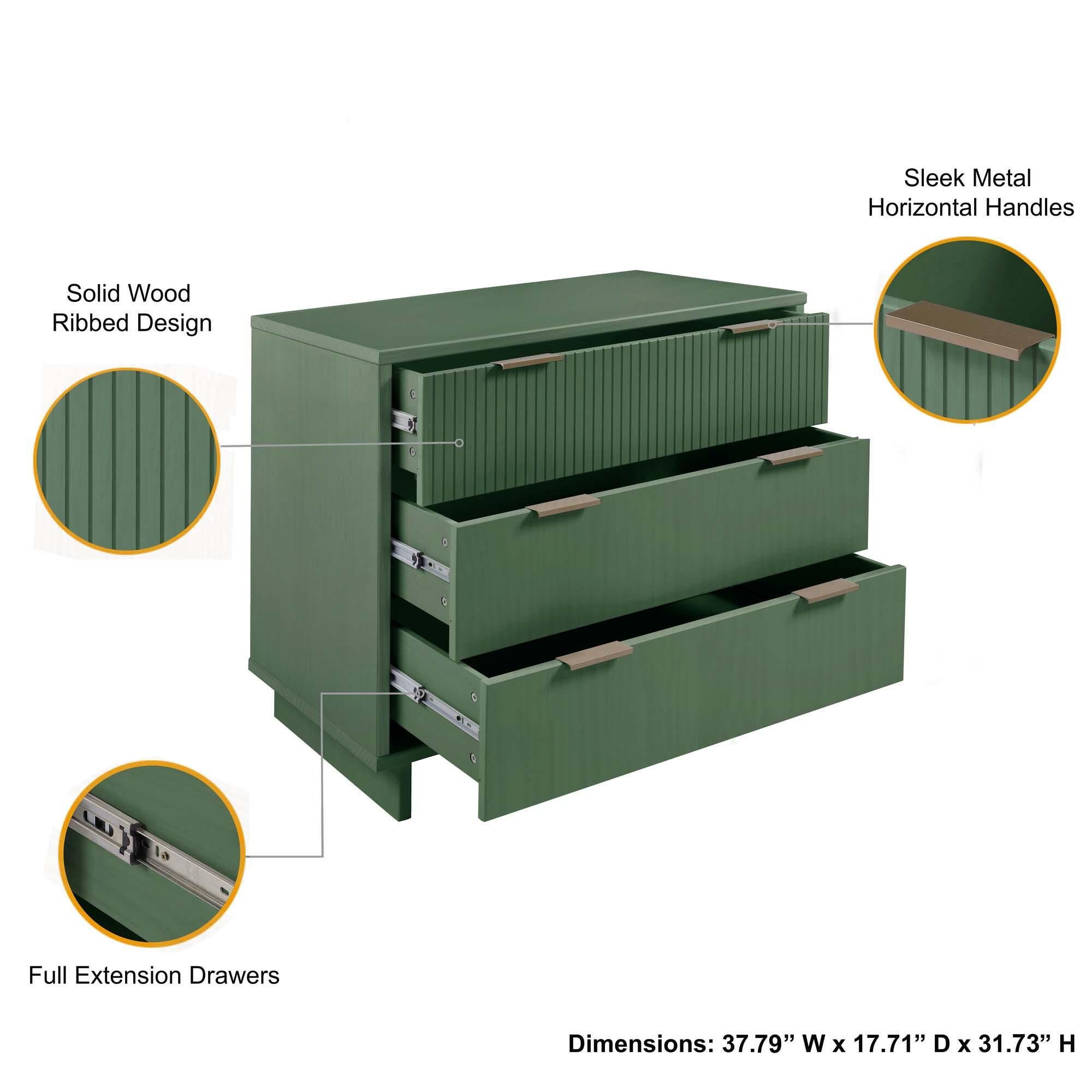 3 drawer green dresser Henley Scalloped Edge 3 Drawer Dresser, Sage Green main image 0