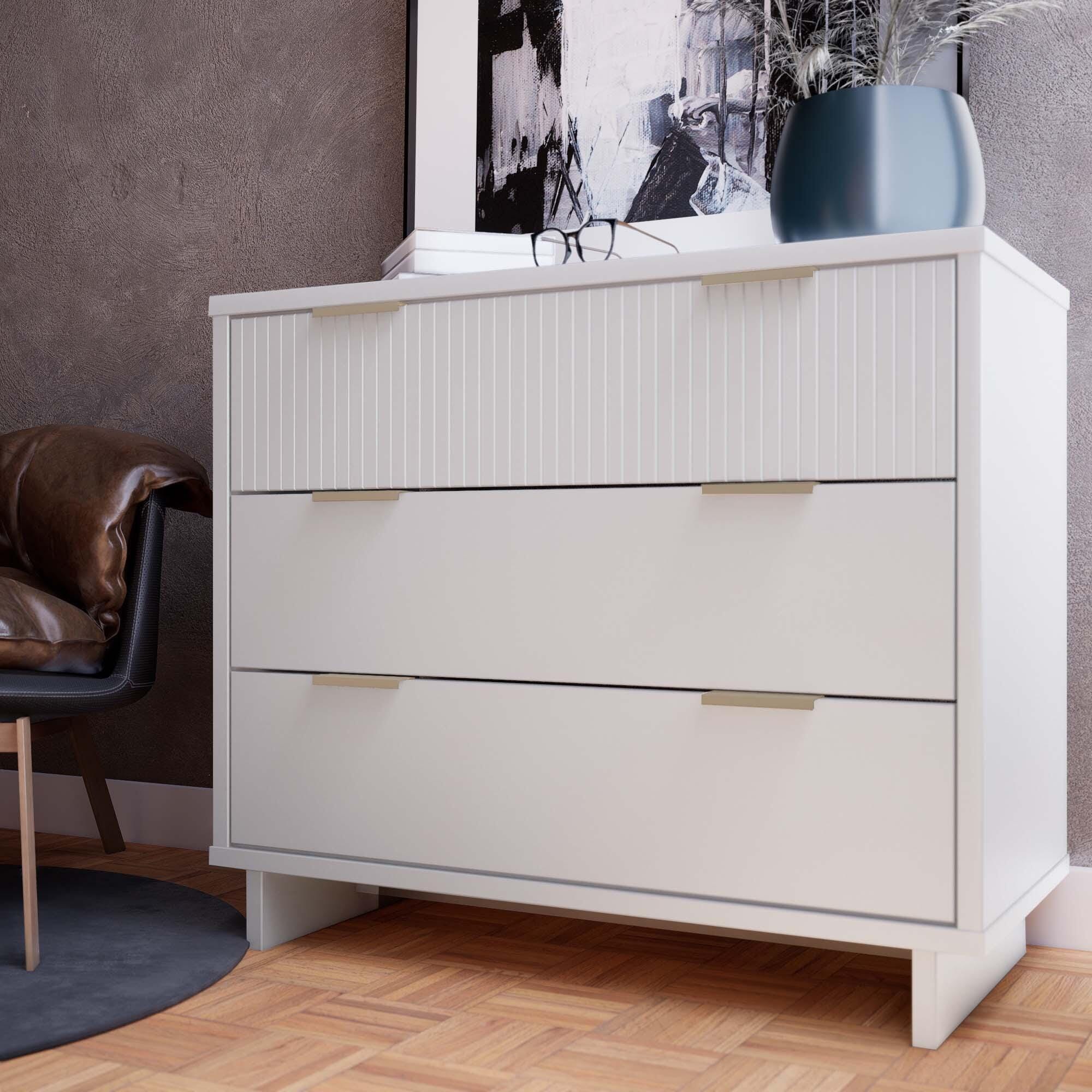 Manhattan Comfort Standard 38" 3 Drawer Dresser, White, rollover