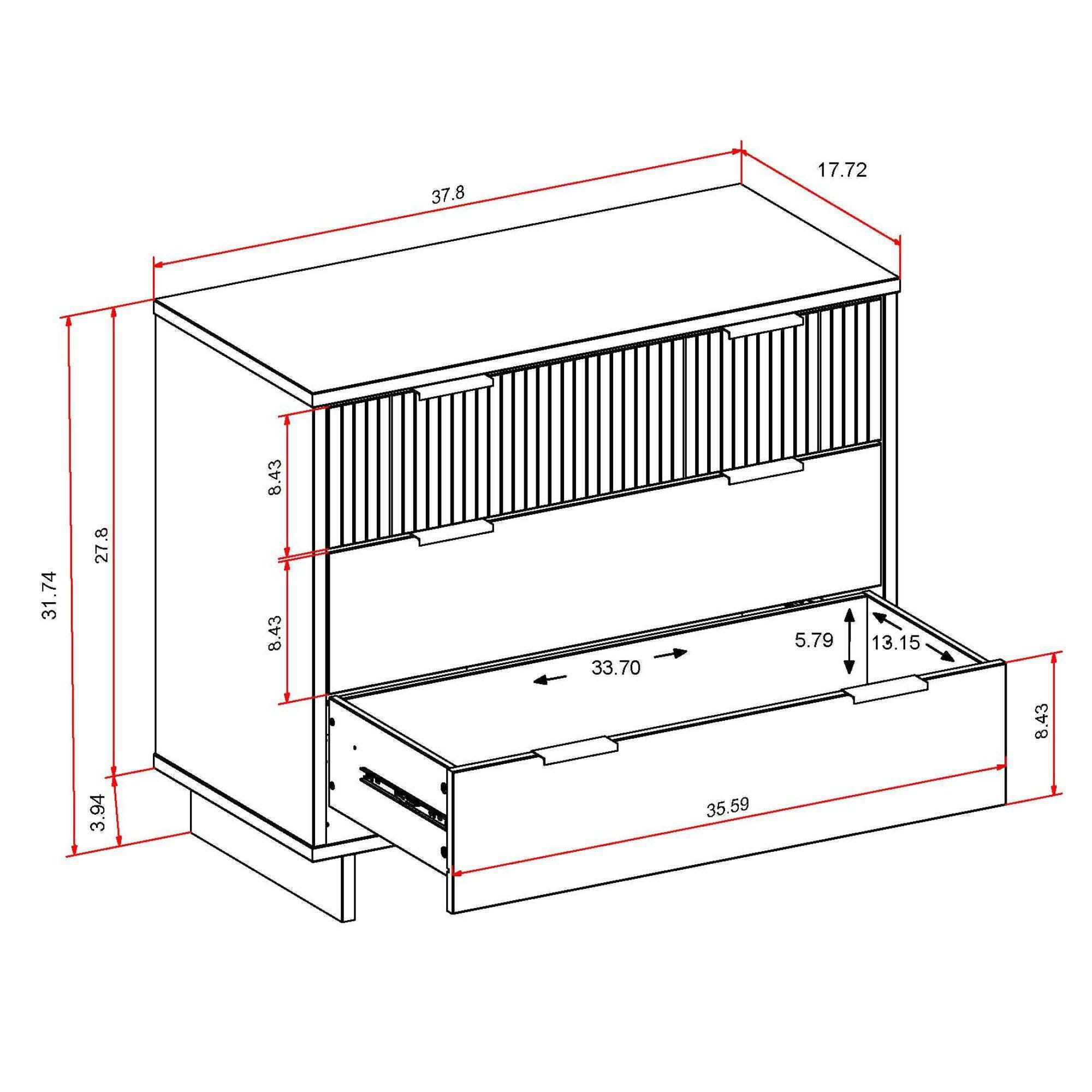 Manhattan Comfort Standard 38" 3 Drawer Dresser, White, large