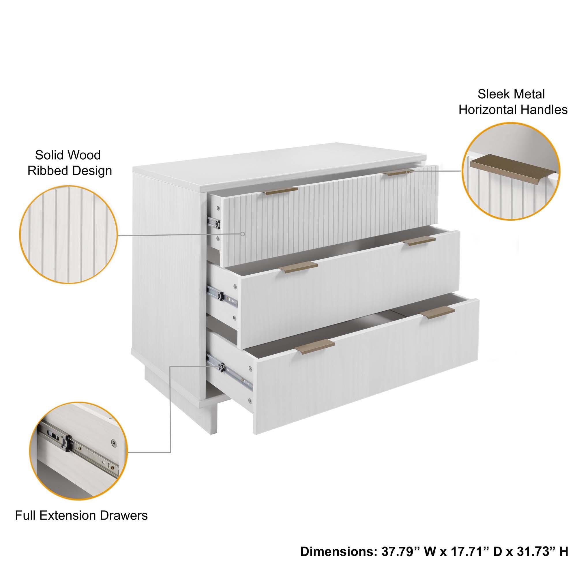 Manhattan Comfort Standard 38" 3 Drawer Dresser, White, large