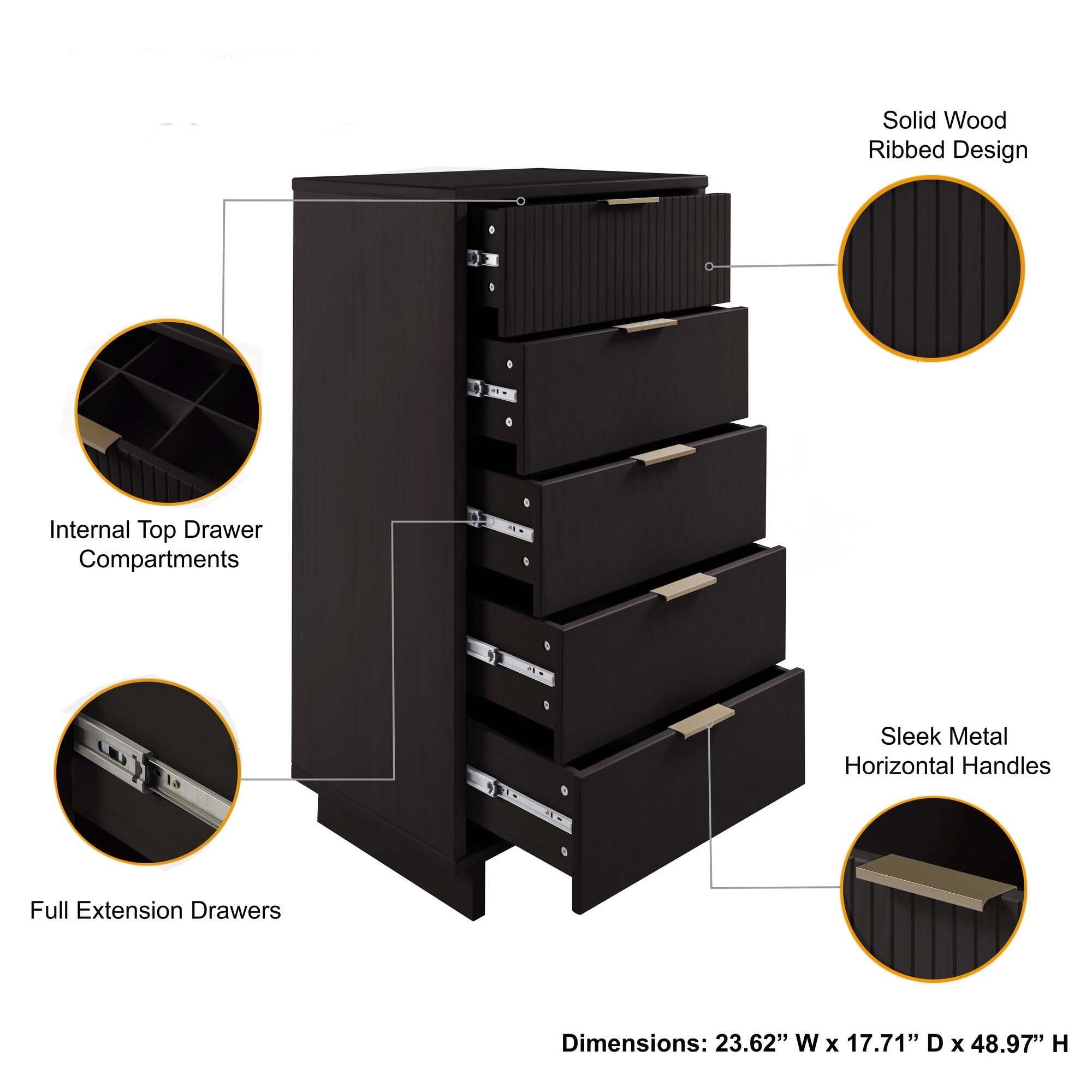 Manhattan Comfort 23" 5 Drawer Dresser, Black, large