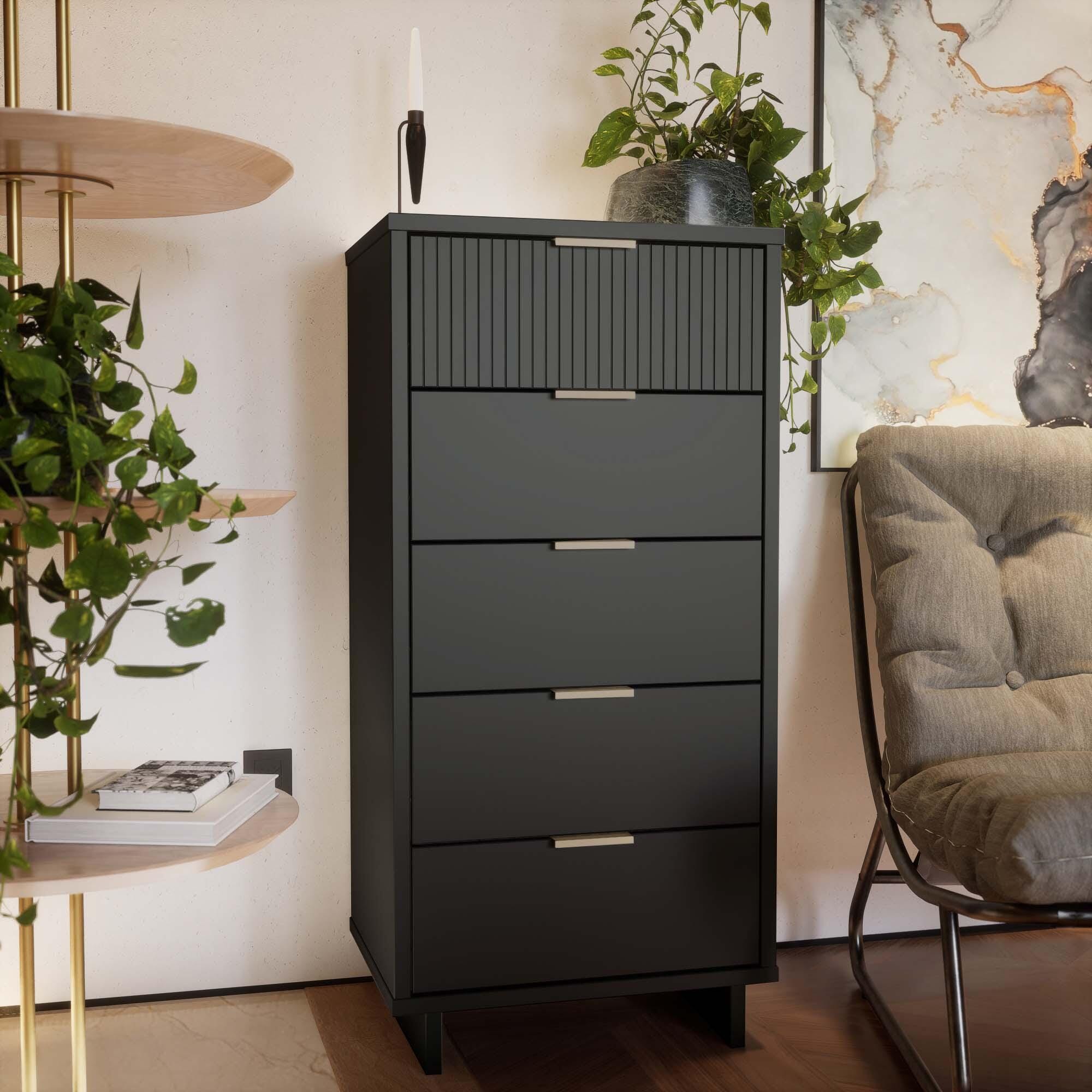 Manhattan Comfort 23" 5 Drawer Dresser, Dark Gray, large