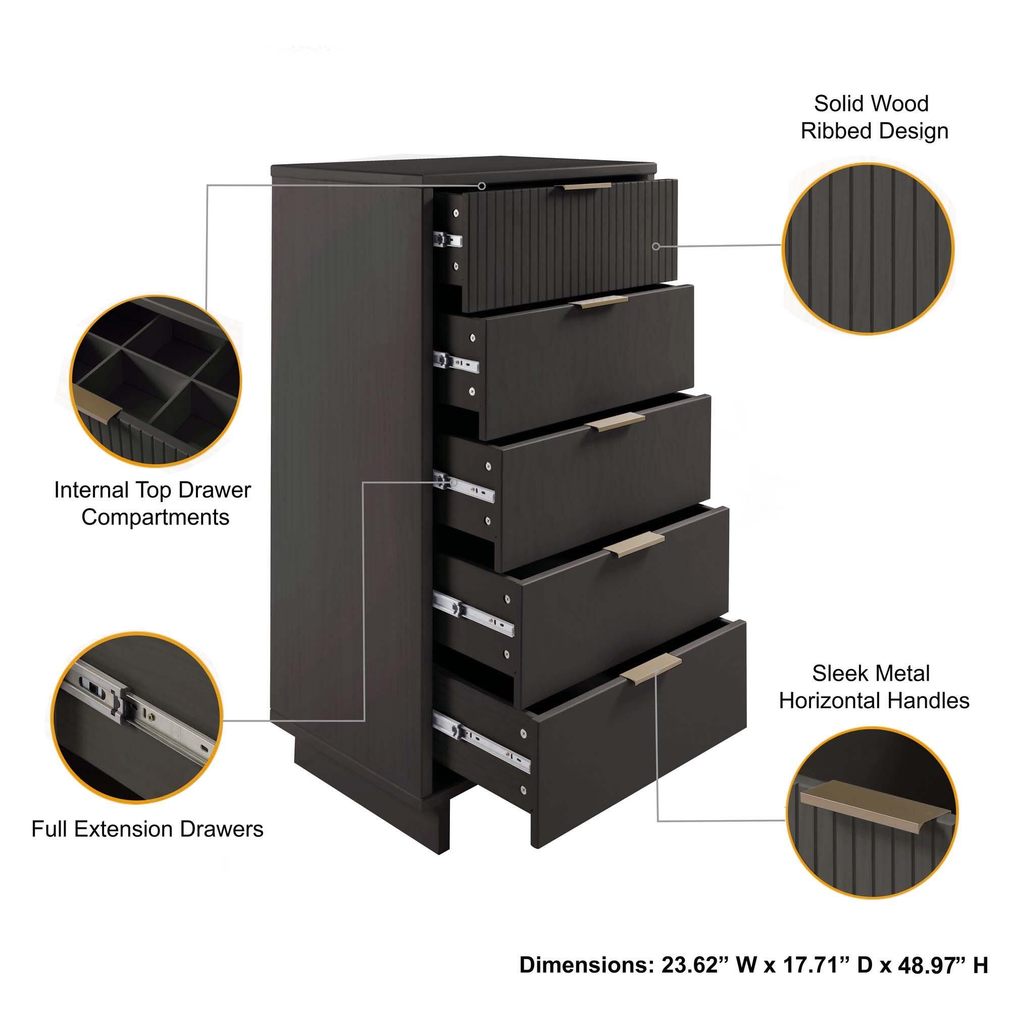 Manhattan Comfort 23" 5 Drawer Dresser, Dark Gray, large