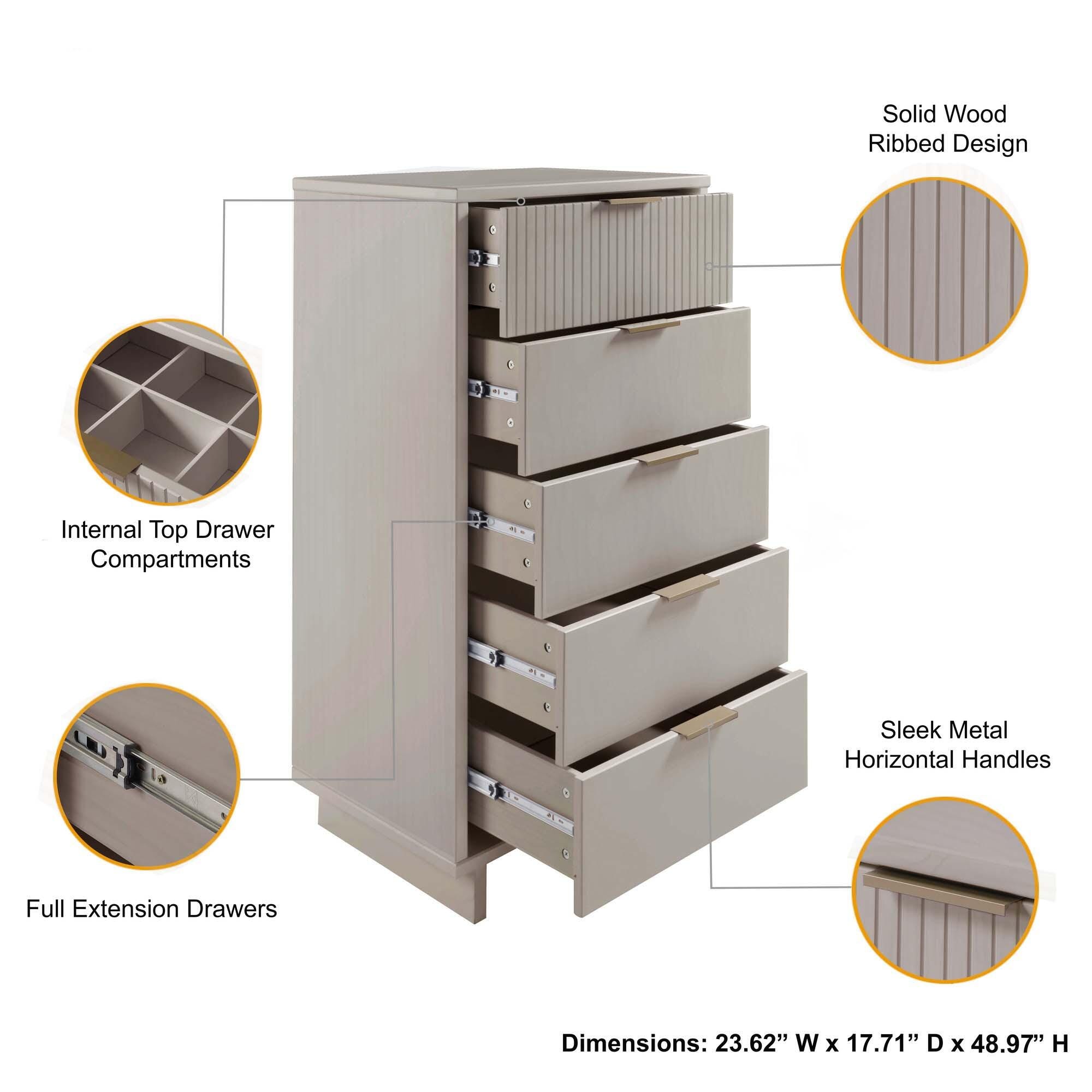 Manhattan Comfort 23" 5 Drawer Dresser, Light Gray, large